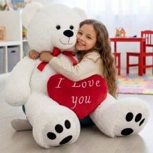 Plüschtier Teddybär XL Weiß inkl Herzkissen Plüschtier Teddybär XL Weiß inkl Herzkissen