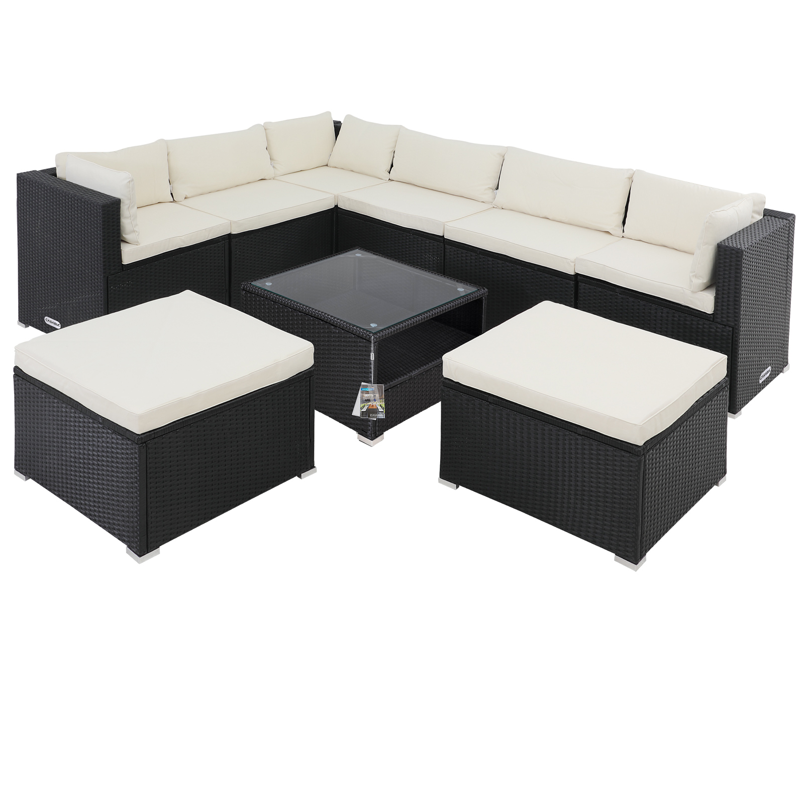 Polyrattan Ecklounge XXL Schwarz/Creme inkl Kissen Polyrattan Ecklounge XXL Schwarz/Creme inkl Kissen