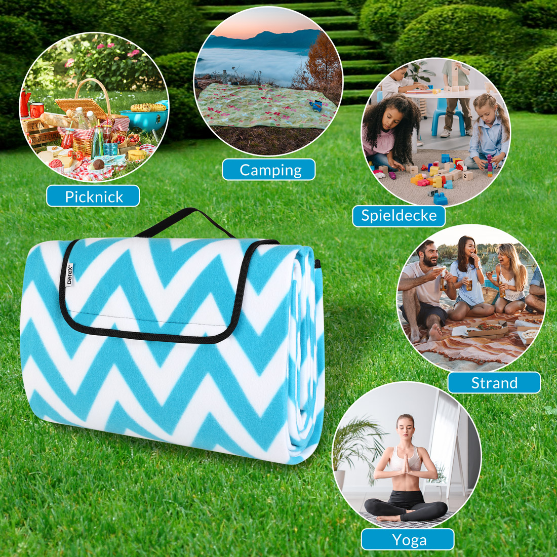 Picknickdecke Türkis/Weiß 2x2m – Bild 2