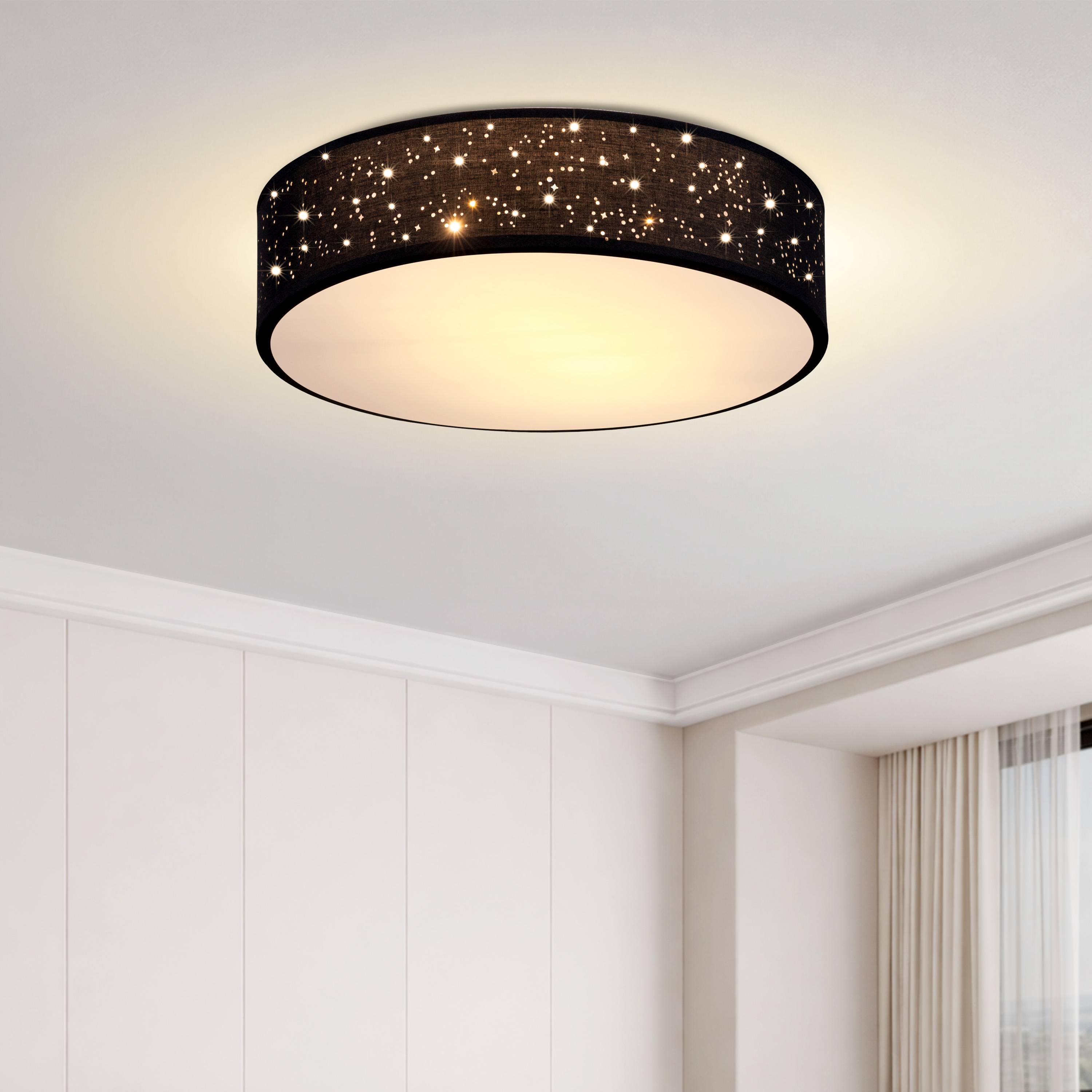 Deckenlampe Schwarz Stoff Ø30cm Sternenhimmel – Bild 2