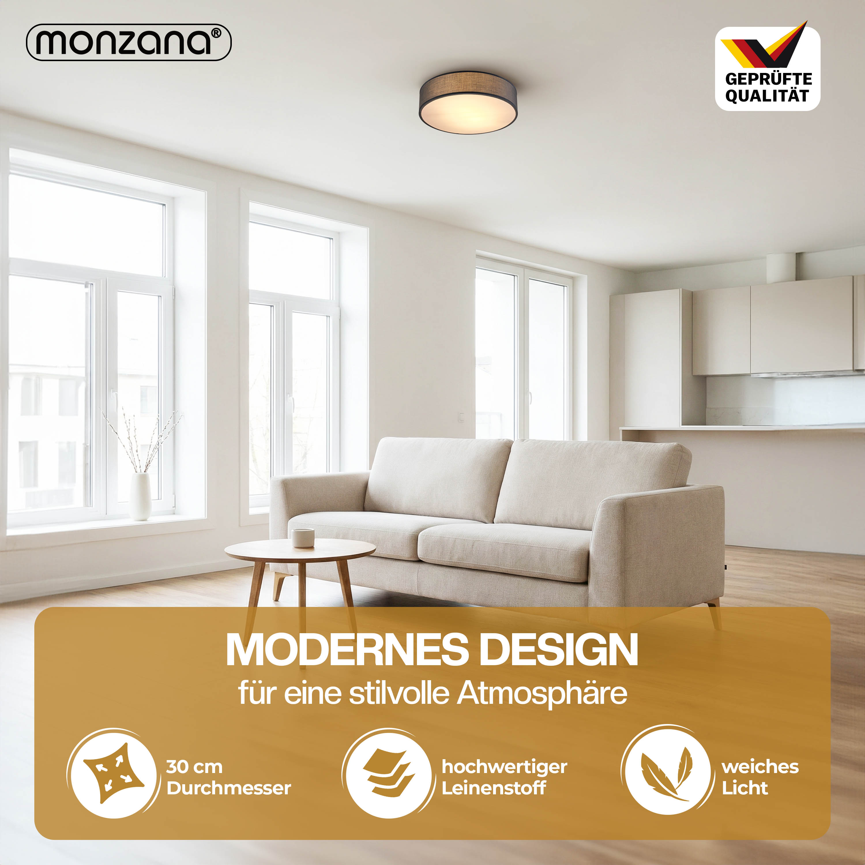 Deckenlampe Grau Stoff Ø30cm – Bild 2