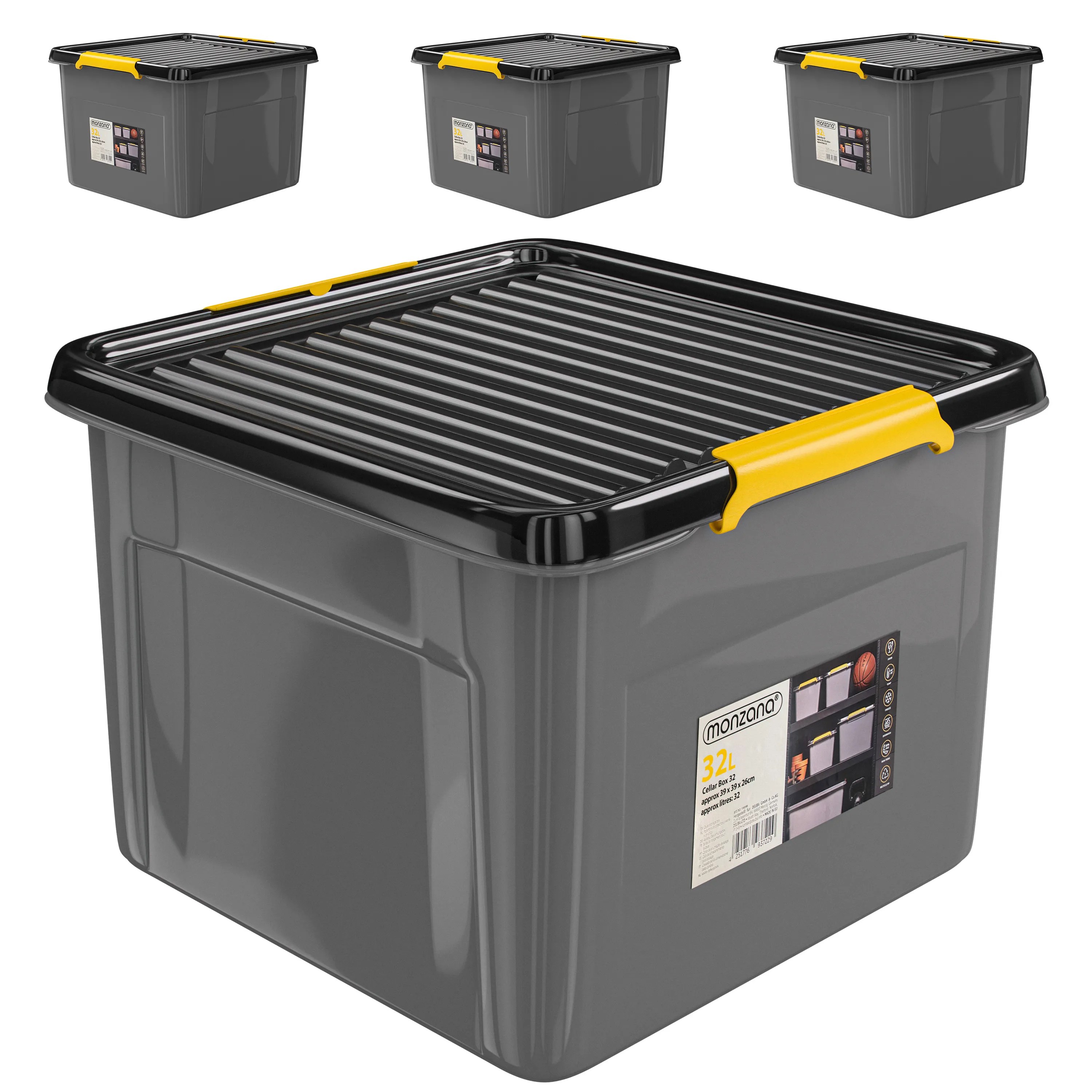 Aufbewahrungsbox 4er-Set Grau/Anthrazit 39x39x26cm stapelbar Aufbewahrungsbox 4er-Set Grau/Anthrazit 39x39x26cm stapelbar