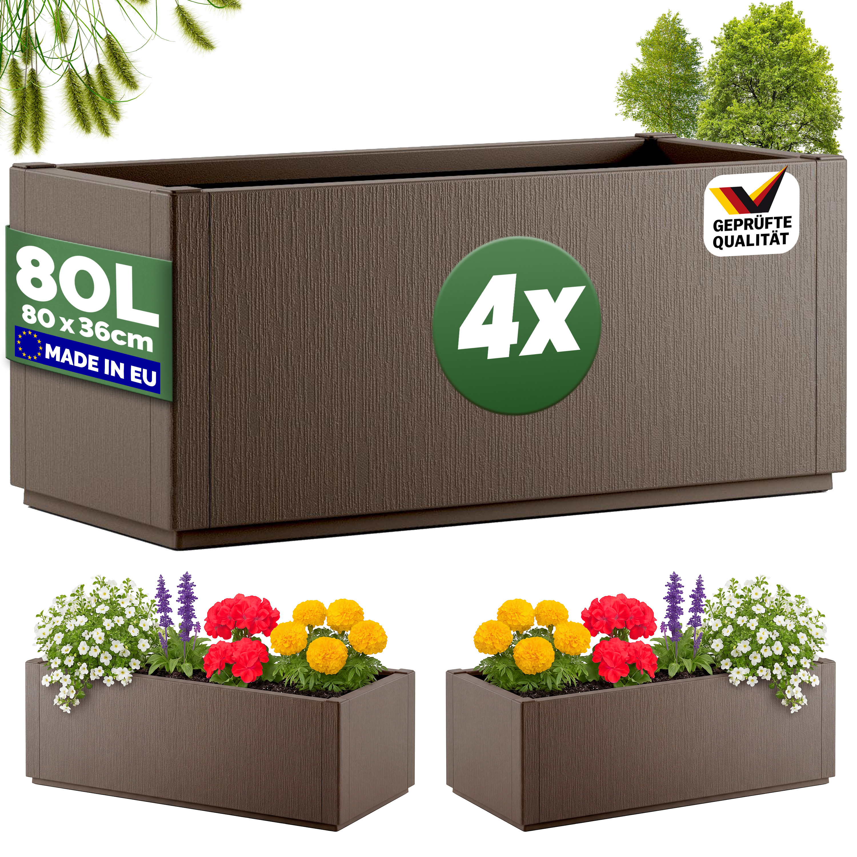 Blumentopf Ethica 4er-Set Braun Kunststoff 80x36x36cm Blumentopf Ethica 4er-Set Braun Kunststoff 80x36x36cm