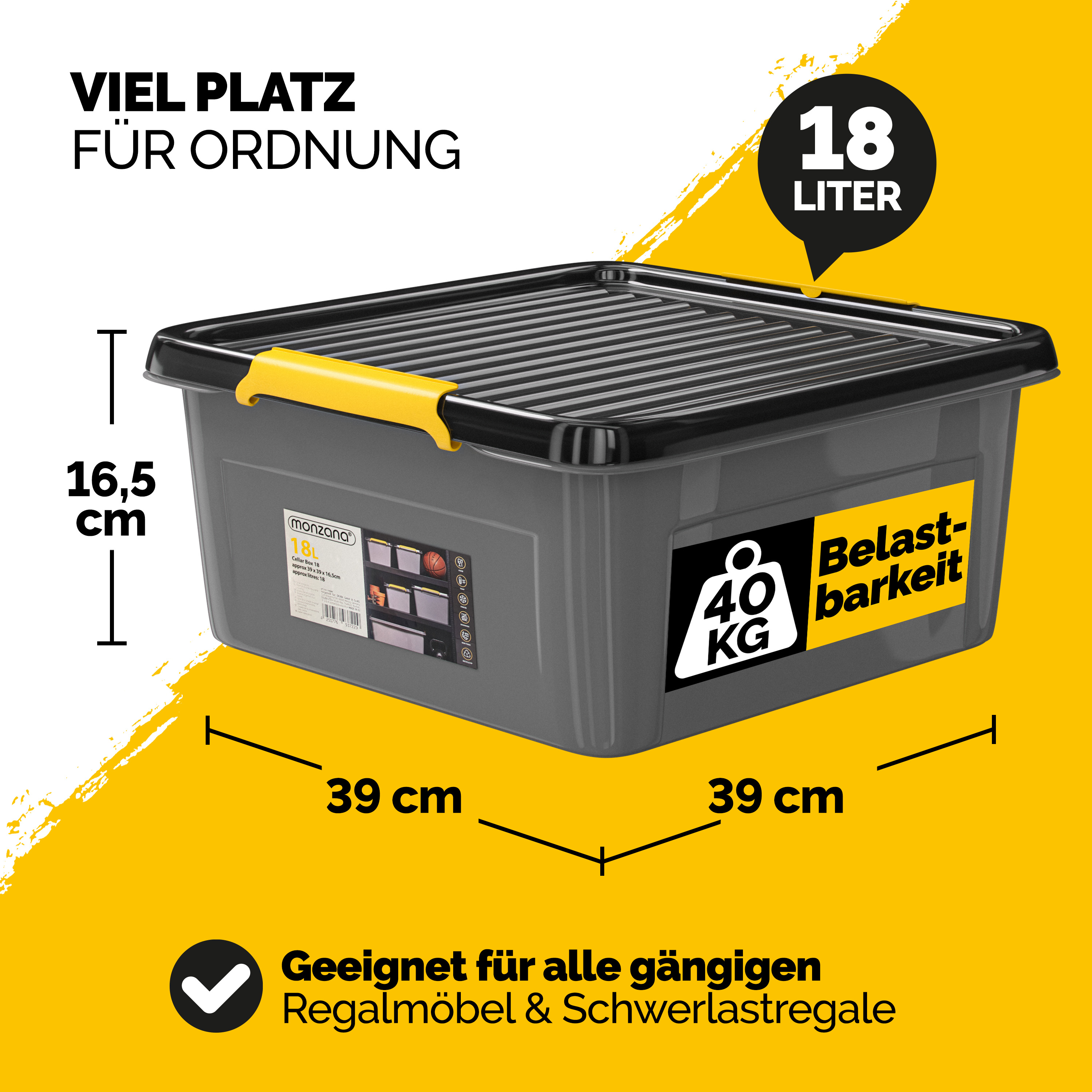 Aufbewahrungsbox 6er-Set Grau/Anthrazit 39x39x16cm stapelbar – Bild 2