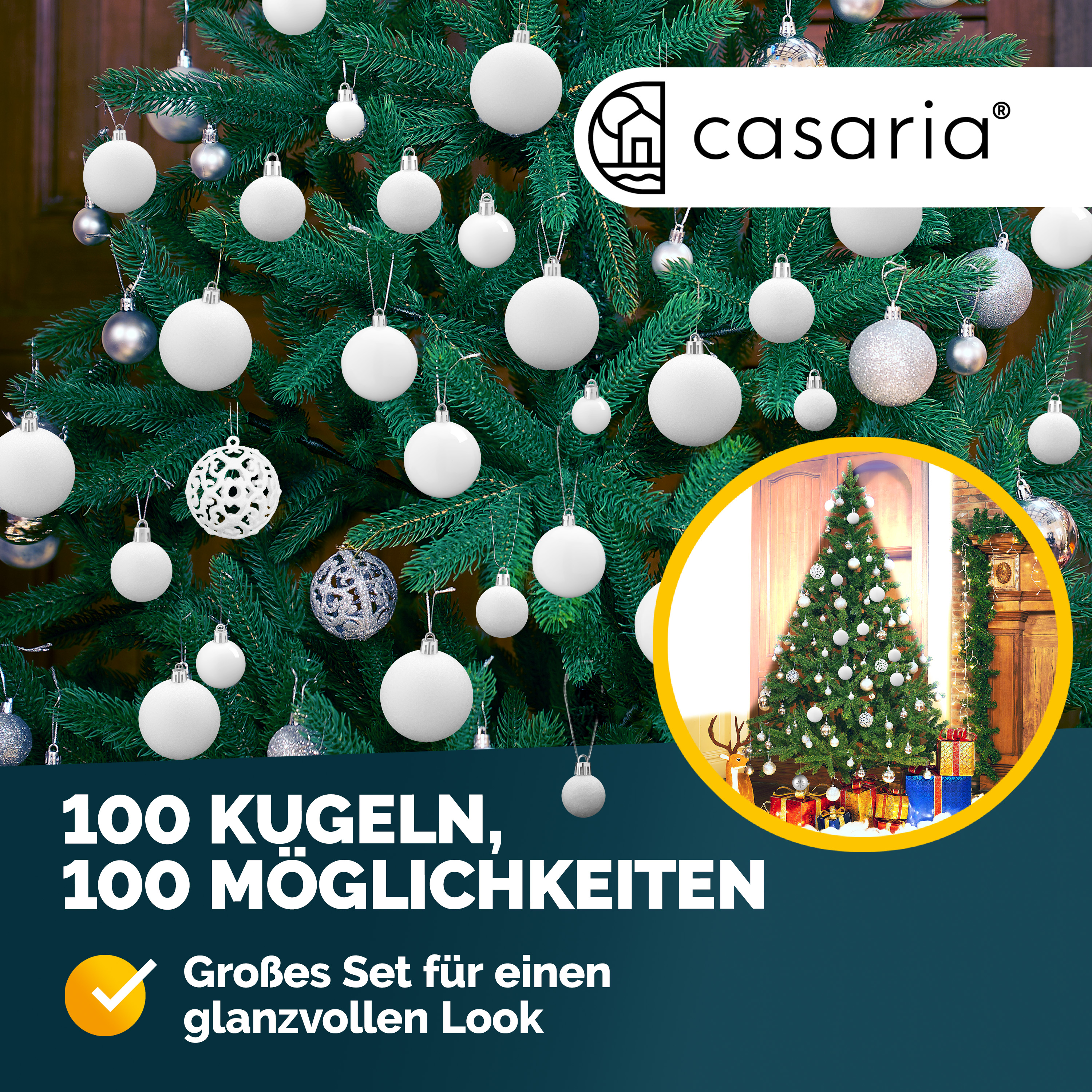 Weihnachtskugeln Weiß 100-tlg in matt, glänzend & glitzernd – Bild 2