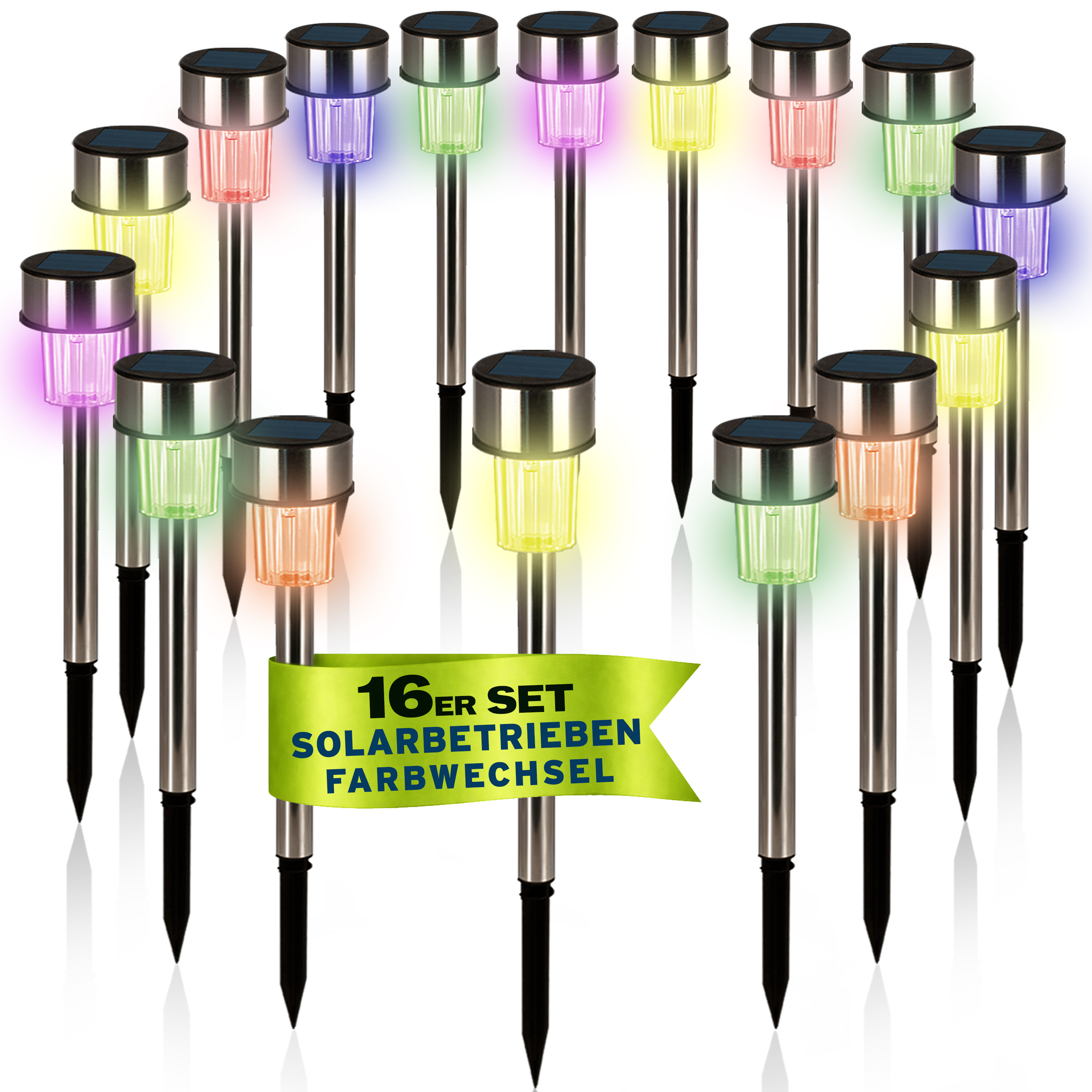 LED Solarleuchte 16er-Set Edelstahl Multicolor – Bild 2