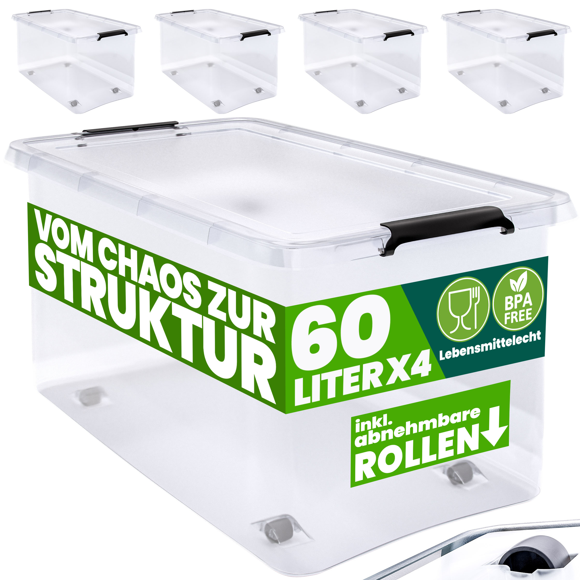 Aufbewahrungsbox 4er-Set Transparent 60x40x35cm 60L stapelbar – Bild 2