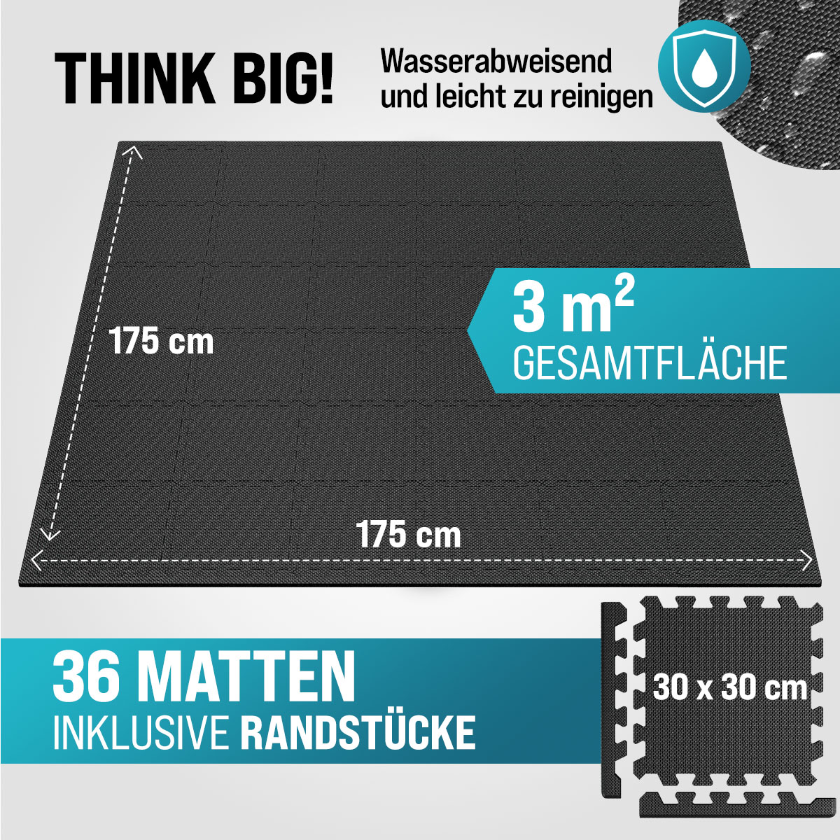 Bodenschutz-/Puzzlematten 36er-Set Schwarz 175x175x1cm – Bild 2