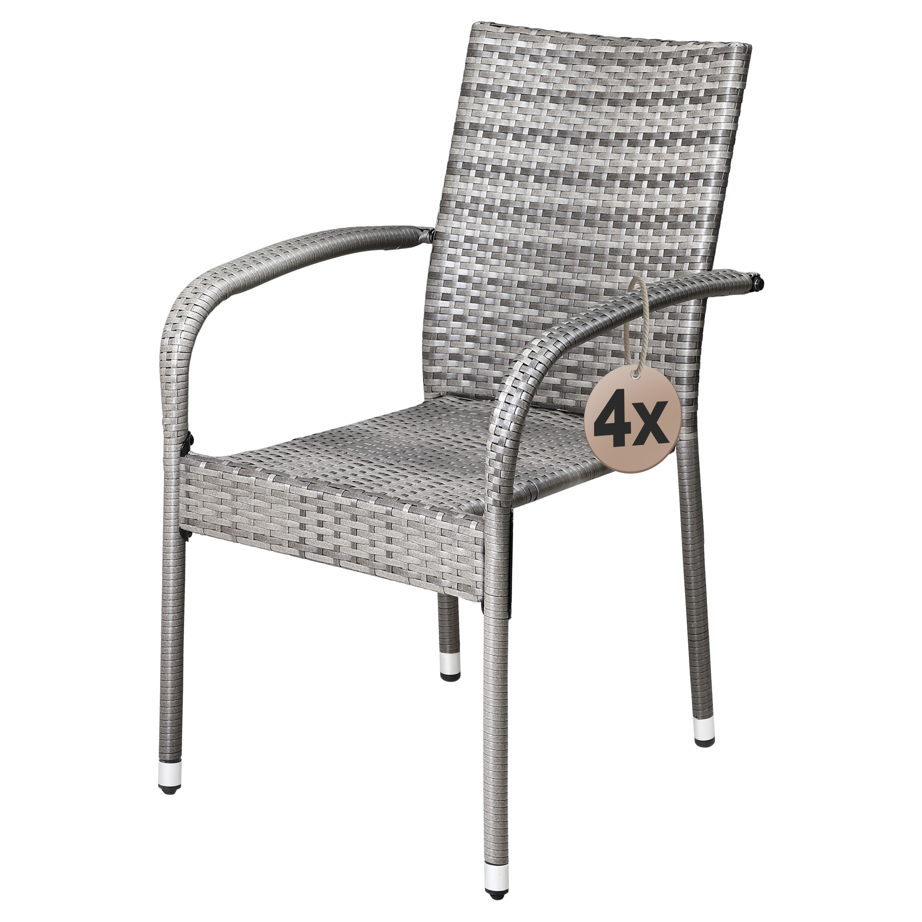 Polyrattan Stapelstuhl Comfort 4er-Set Grau – Bild 2