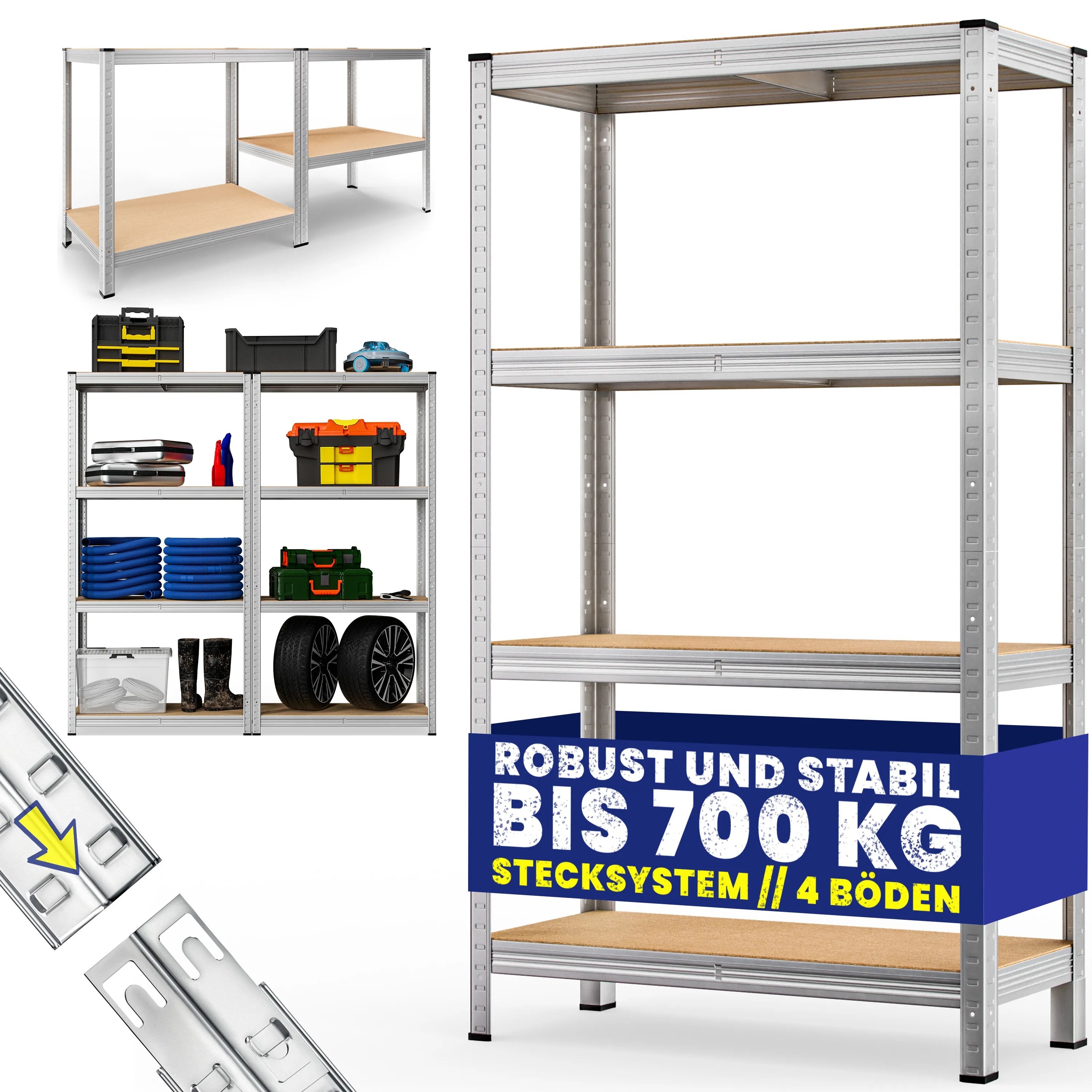 Schwerlastregal 160x90x40cm verzinkt 700kg – Bild 2
