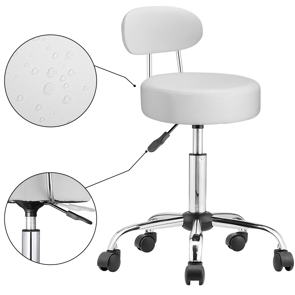 Rollhocker Weiß 360° drehbar mit Rückenlehne – Bild 2