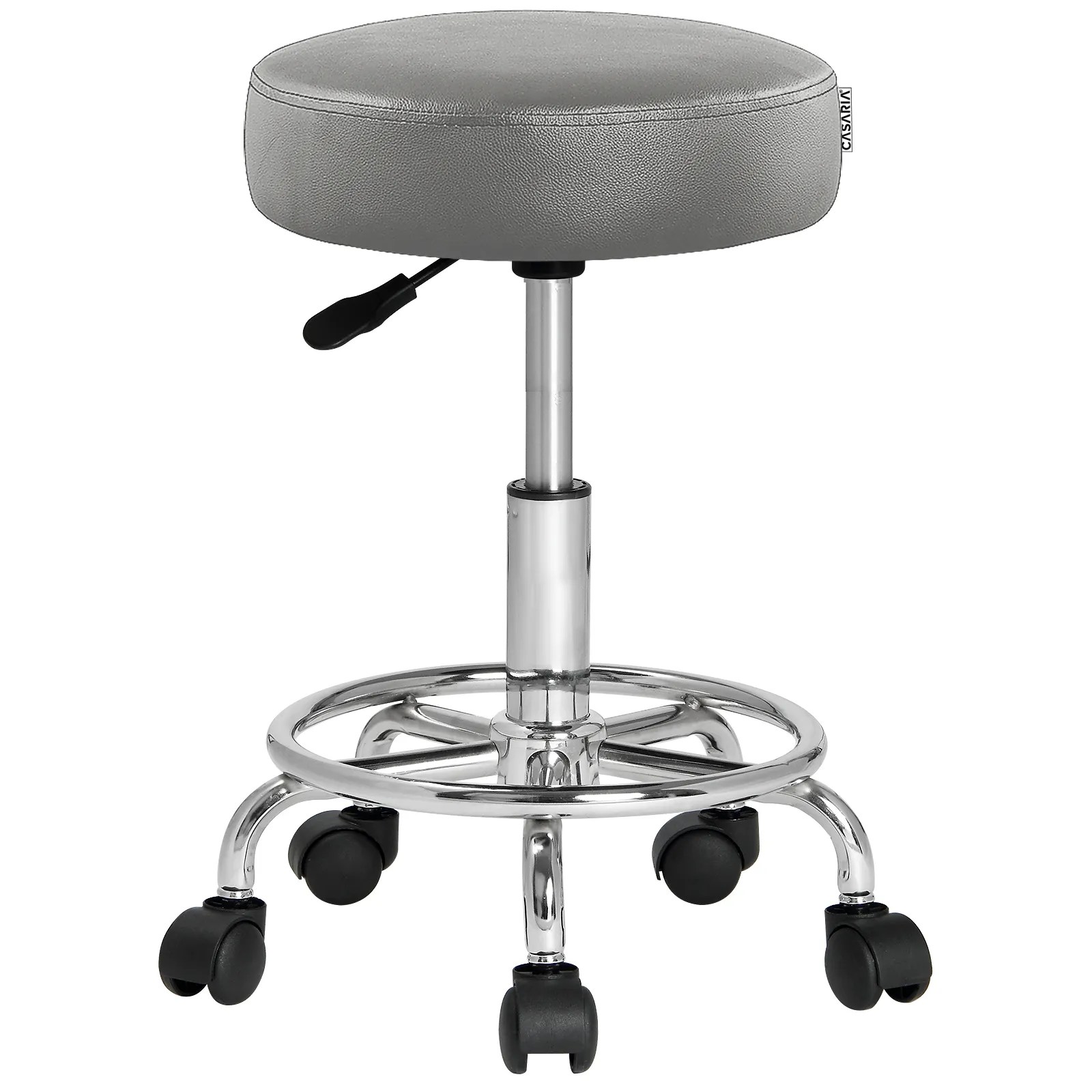 Rollhocker Kunstleder Grau 360° drehbar Fußablage Rollhocker Kunstleder Grau 360° drehbar Fußablage