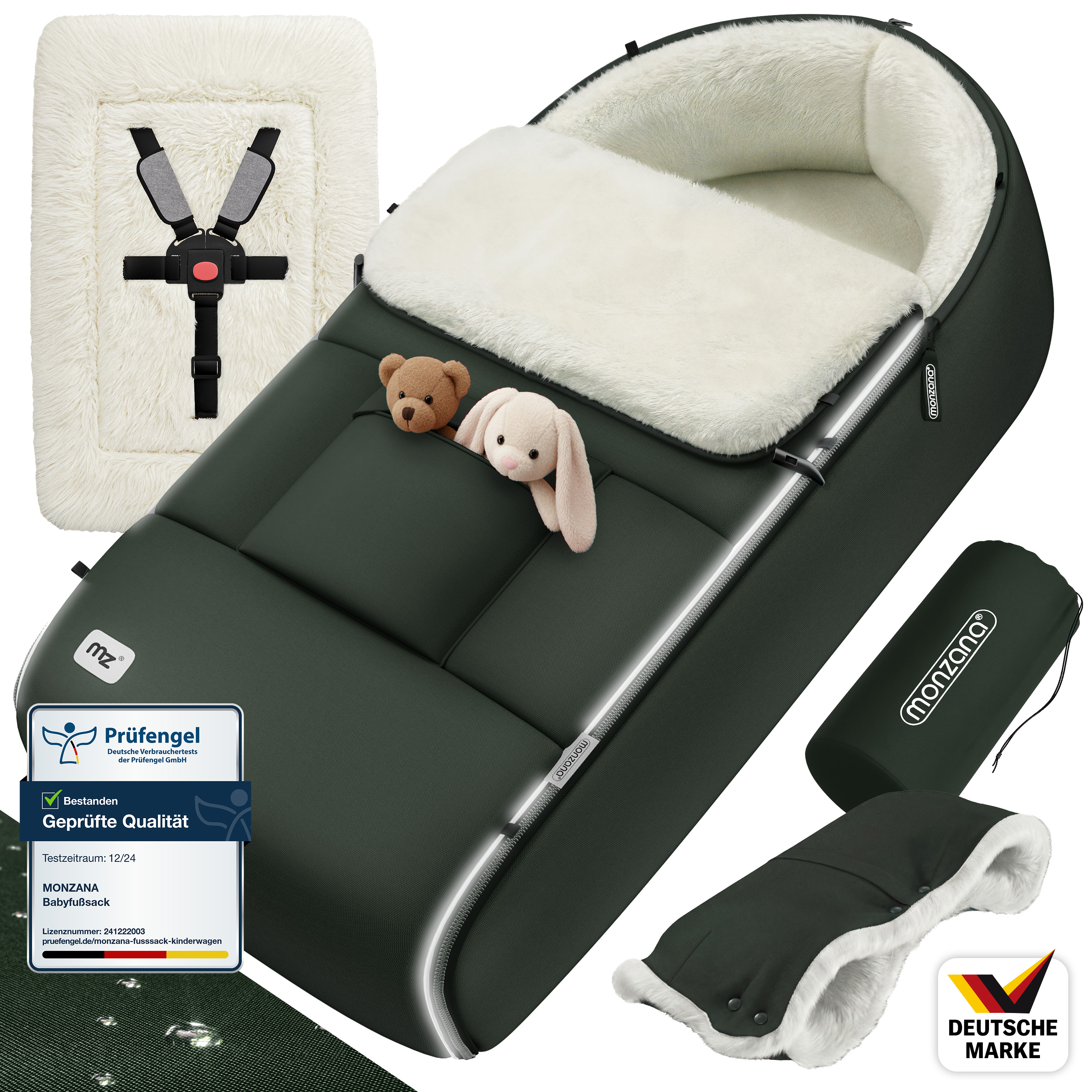 Babyfußsack Grau-Grün Kinderwagen geeignet mit Beutel – Bild 2