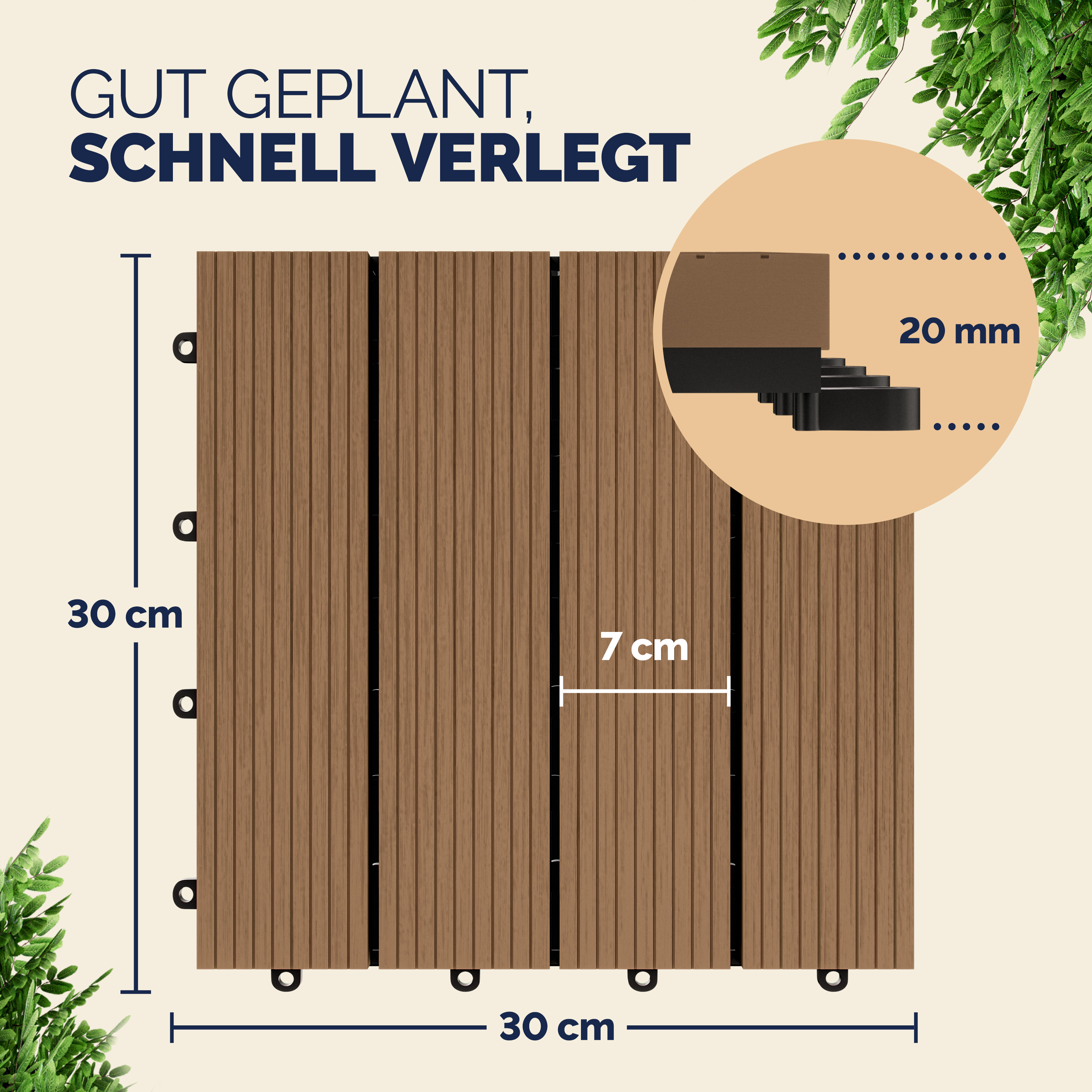 WPC Fliesen 55er-Set Klassik Terrakotta - 30x30cm – Bild 2