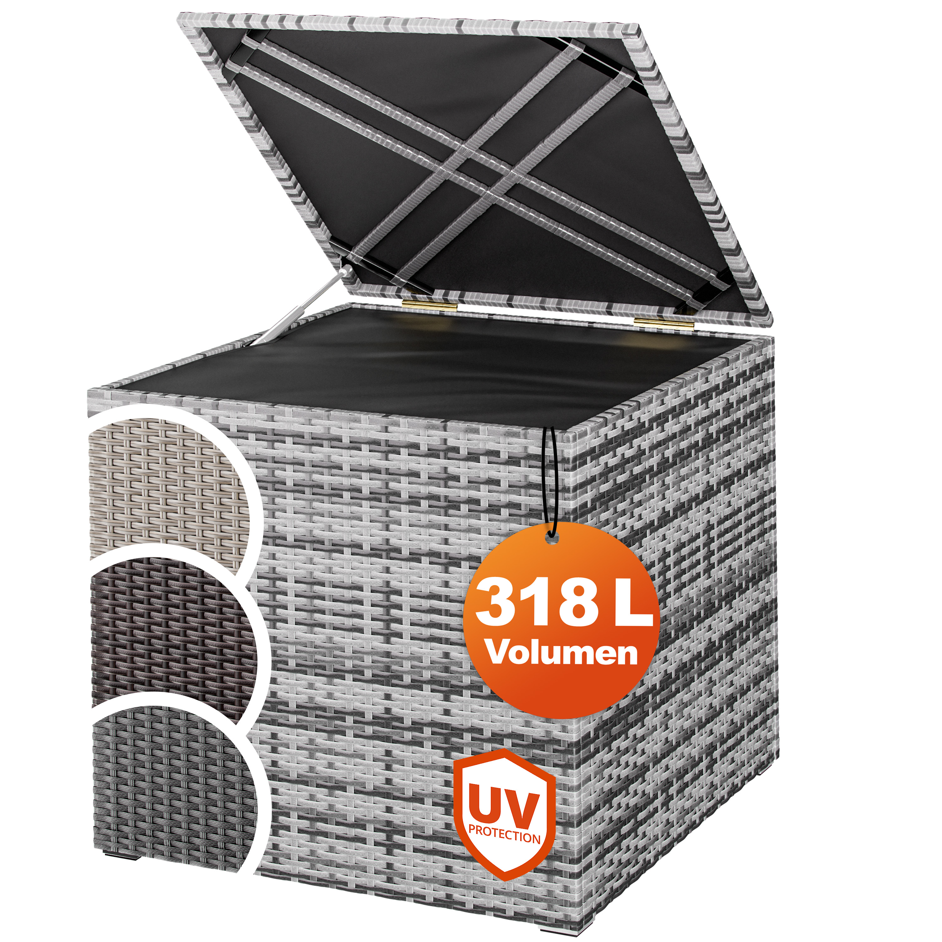 Gartenbox Polyrattan 318L Grau mit Innenverkleidung wetterfest Gartenbox Polyrattan 318L Grau mit Innenverkleidung wetterfest