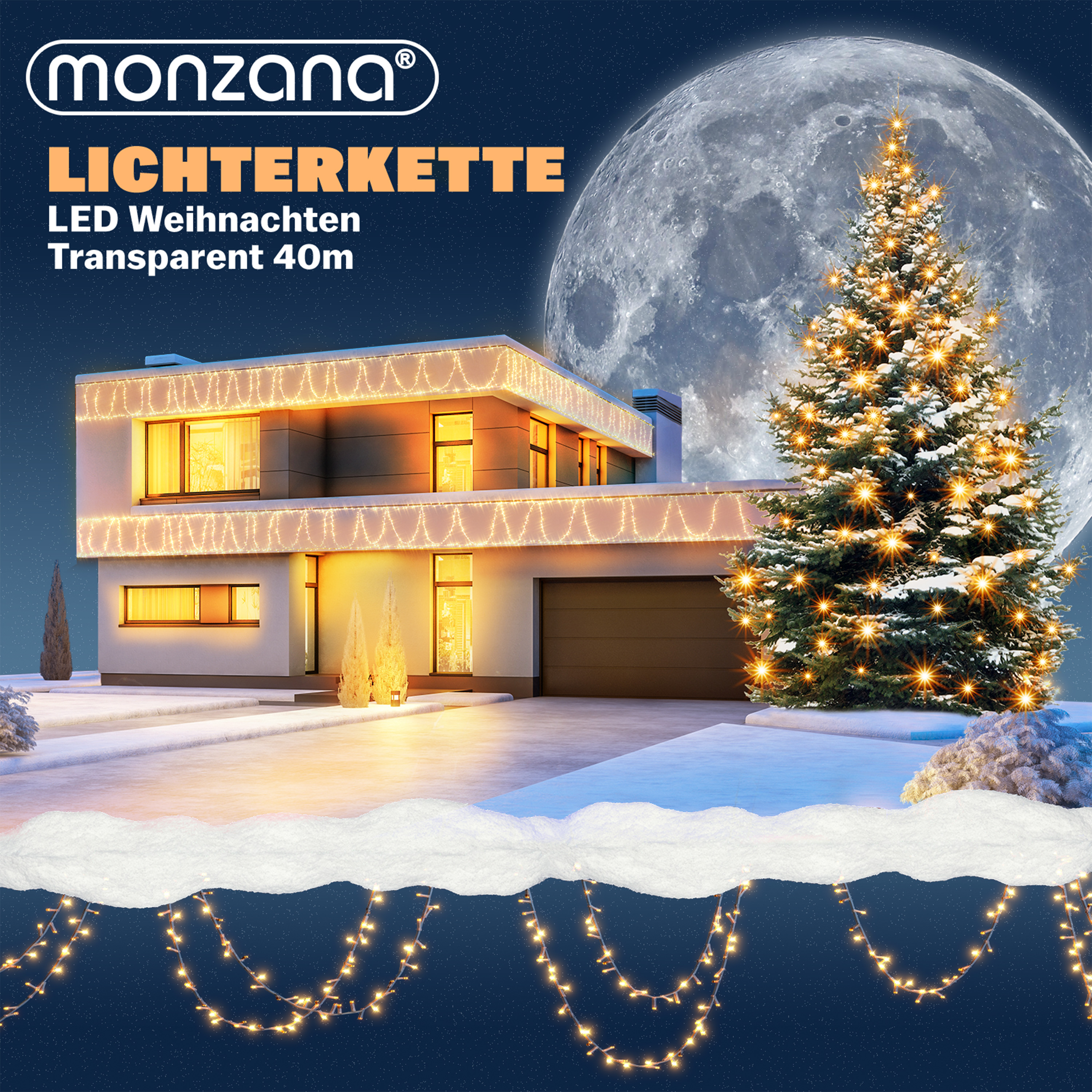 Lichterkette Weihnachten Warmweiß 40m transparent Fernbedienung – Bild 2