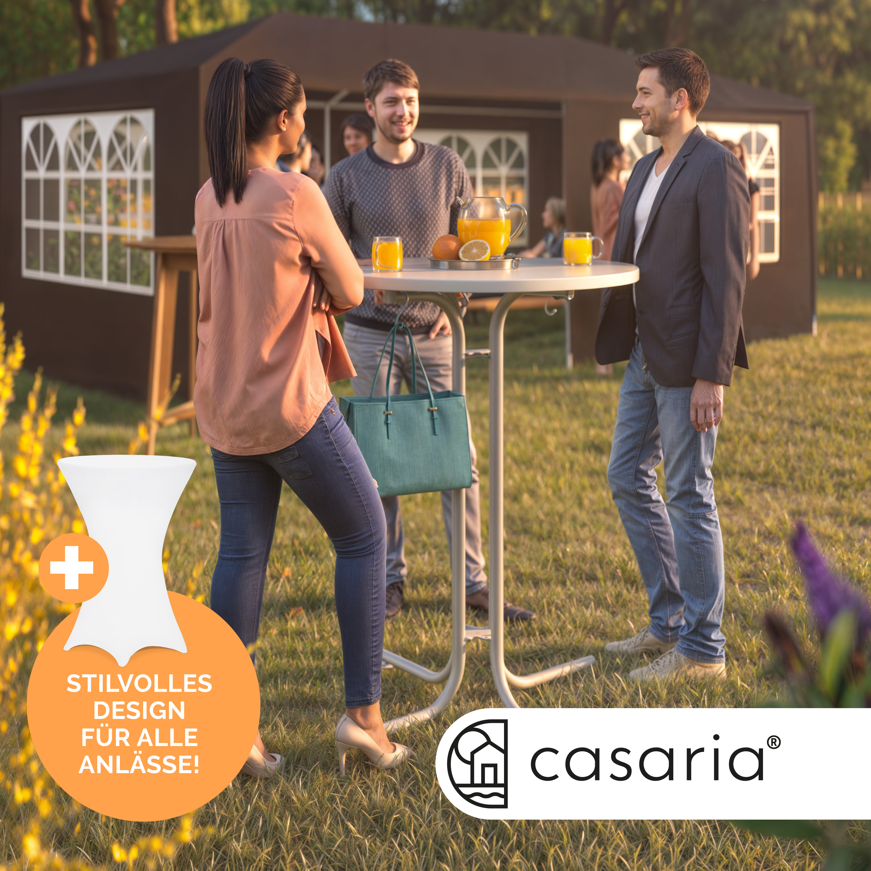 Stehtisch Weiß 110x80cm + Stehtischhusse Weiß Ø80cm – Bild 2