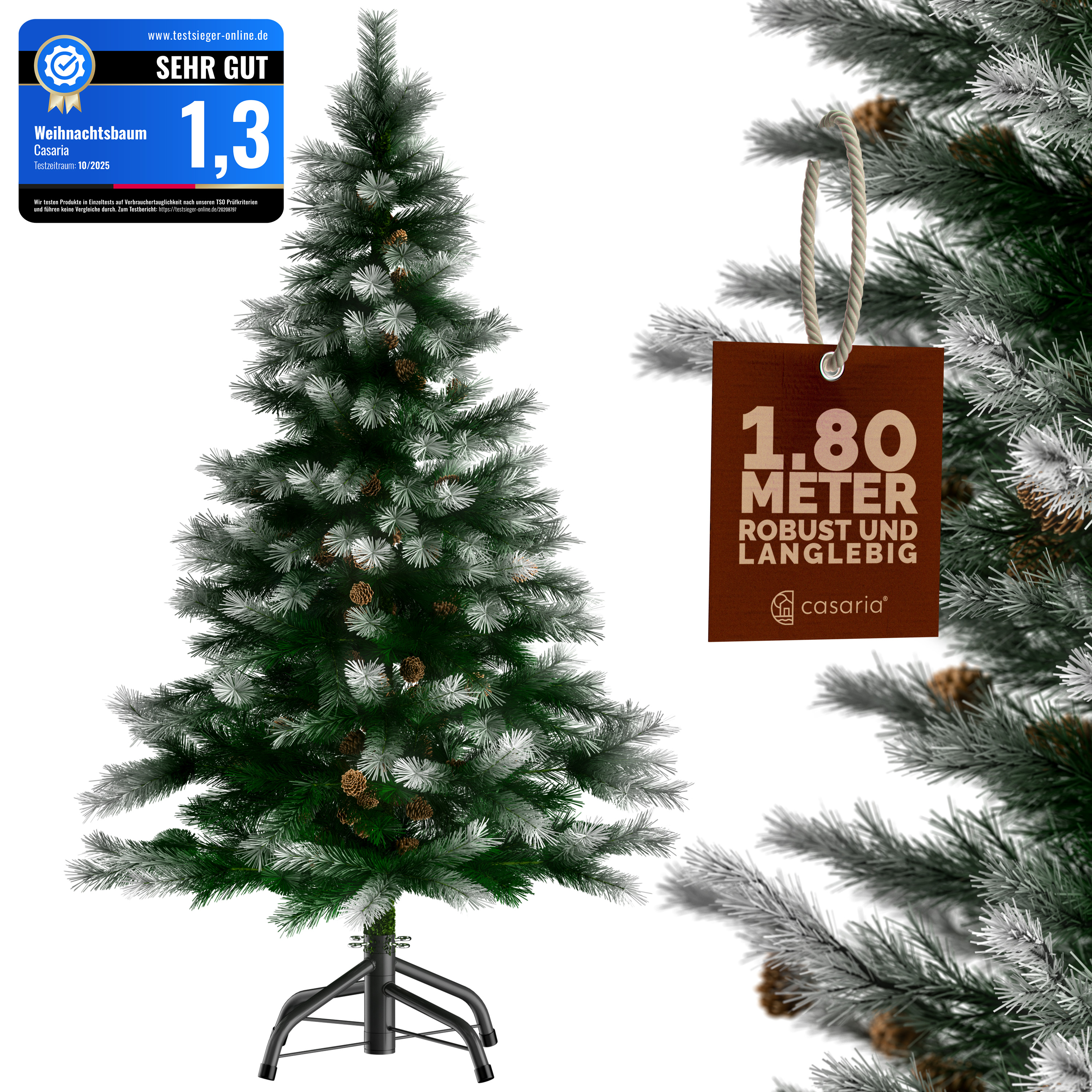 Künstlicher Weihnachtsbaum 180cm PVC Schnee-Optik mit Metallständer – Bild 2