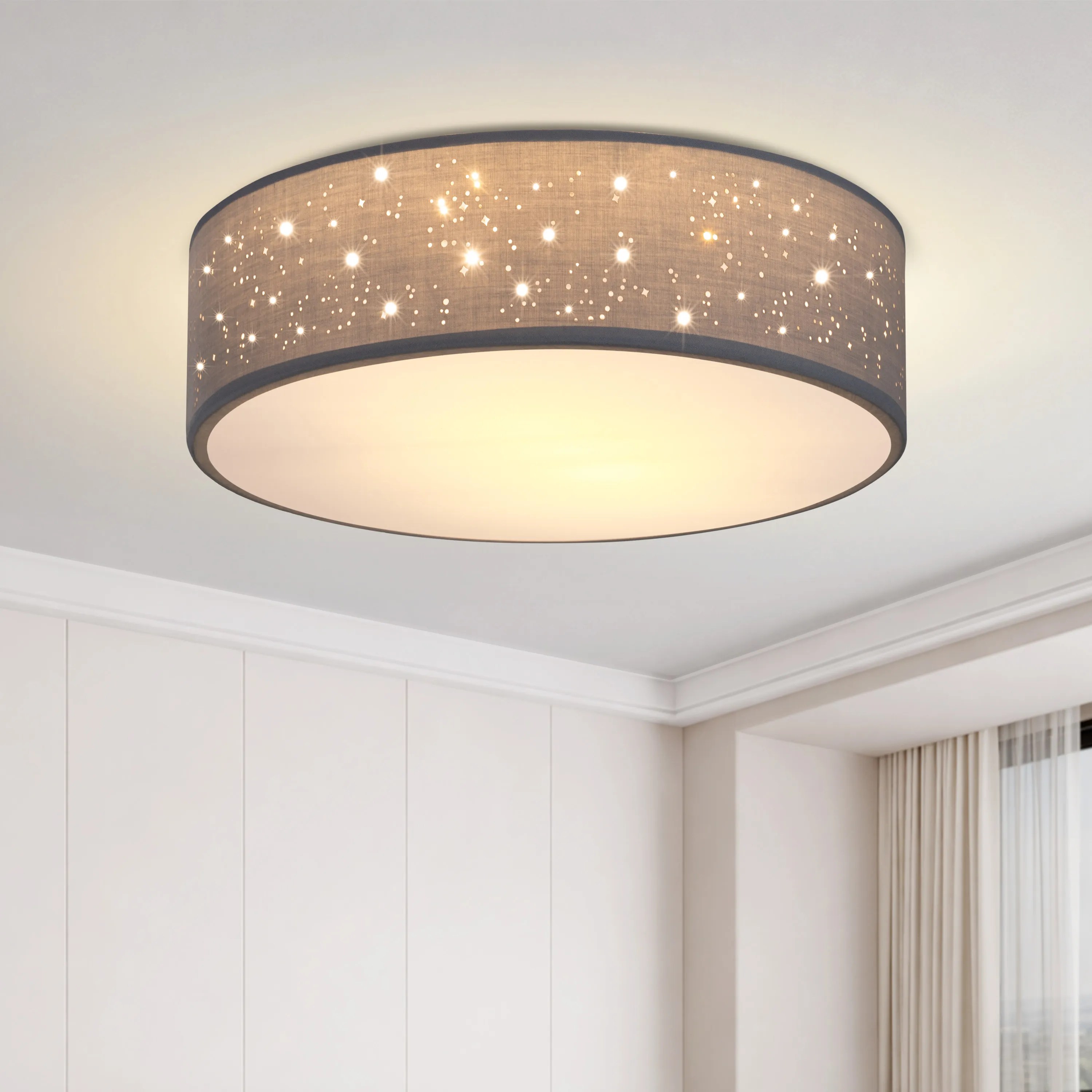 Deckenlampe Grau Stoff Ø38cm Sternenhimmel – Bild 2