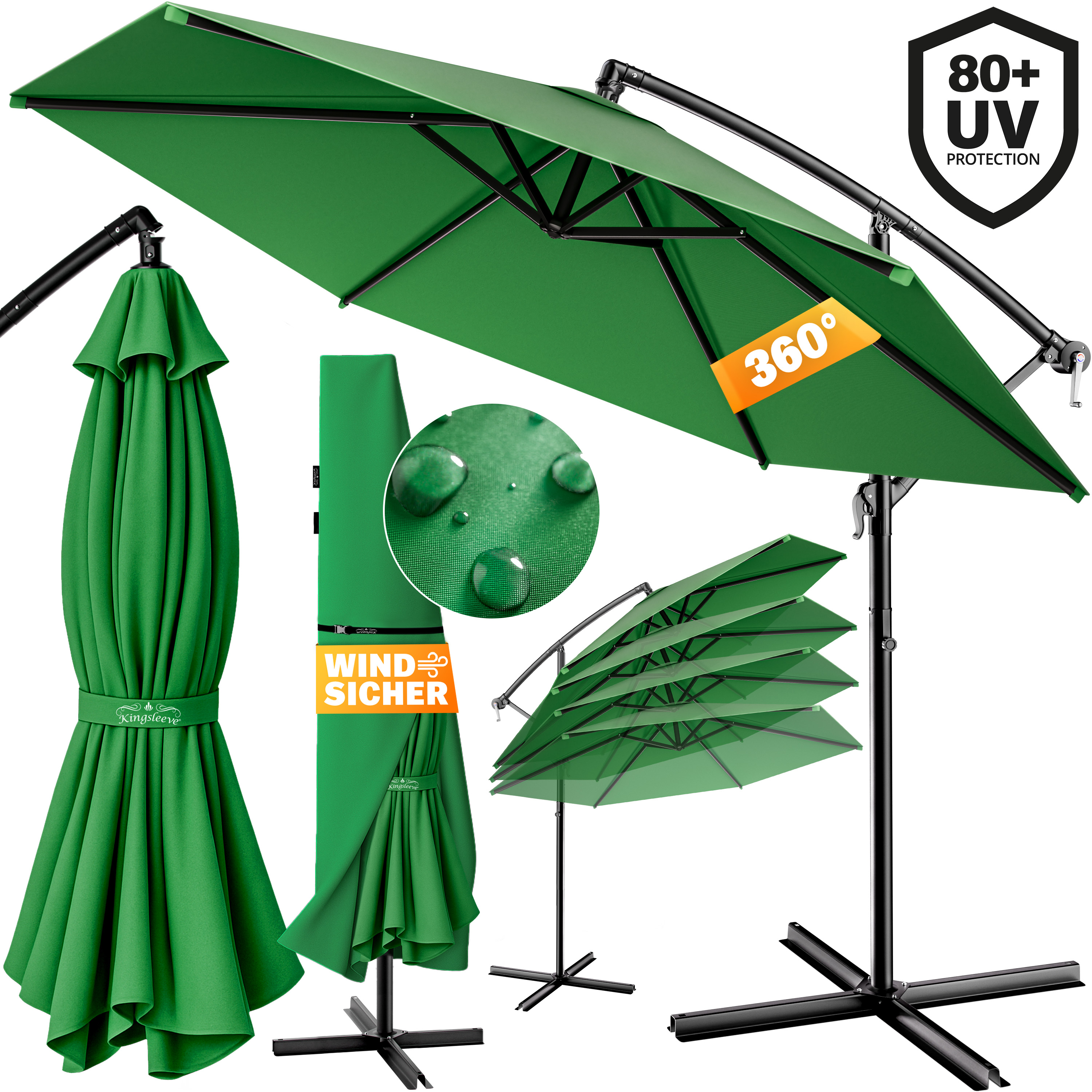 Ampelschirm Grün Ø330cm Alu UV 50+ & Fußkreuz – Bild 2