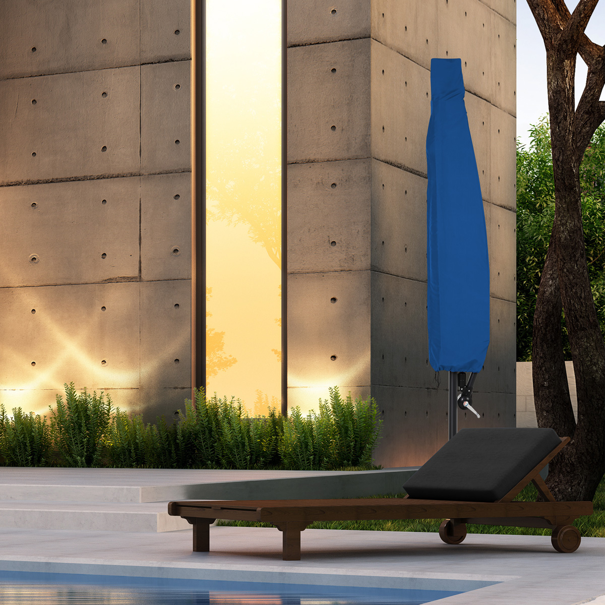 Ampelschirm Ø330cm Blau UV 50+ Alu Kurbel & Abdeckung – Bild 2