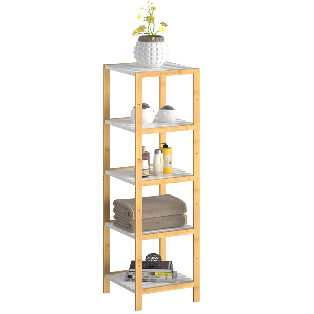 Standregal Bambus Weiß 140x33x34cm Standregal Bambus Weiß 140x33x34cm