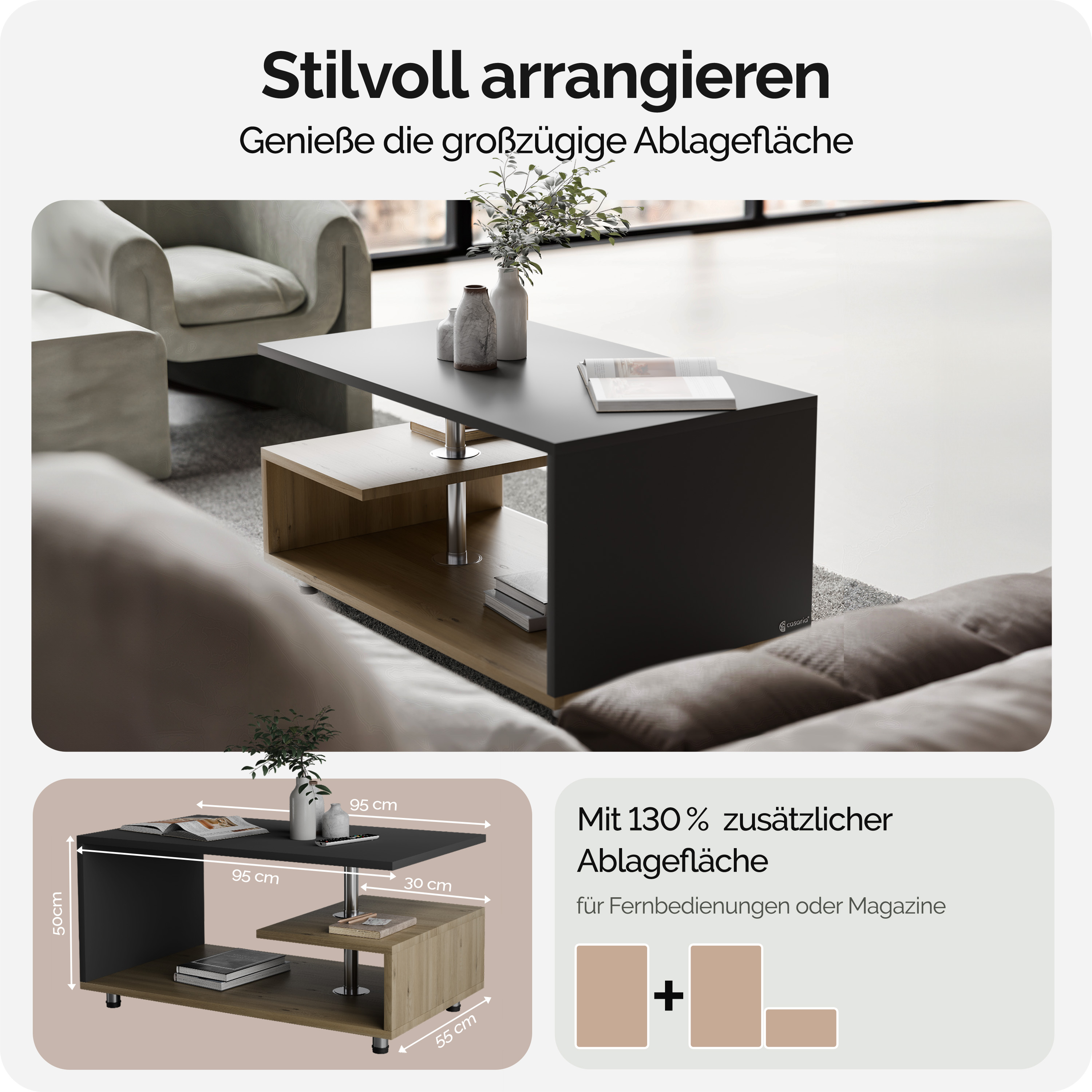 Couchtisch Orlando Holz/Grau 95x55x50cm – Bild 2