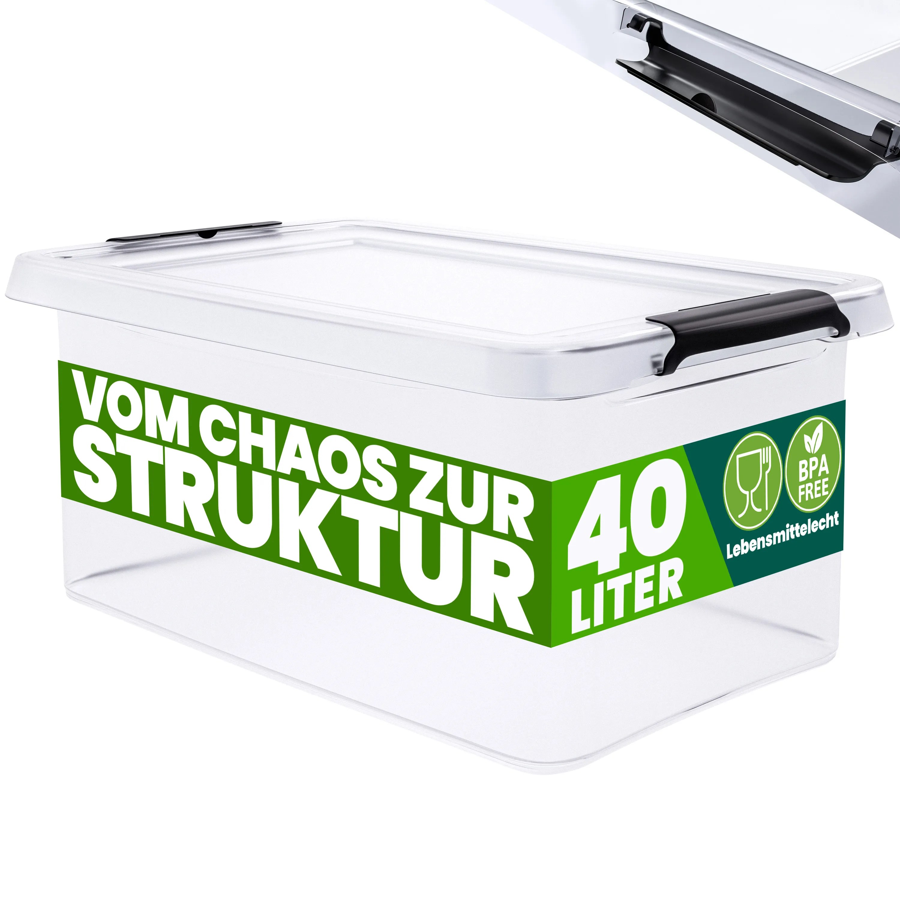 Aufbewahrungsbox Transparent 58x39x26cm 40L stapelbar Aufbewahrungsbox Transparent 58x39x26cm 40L stapelbar