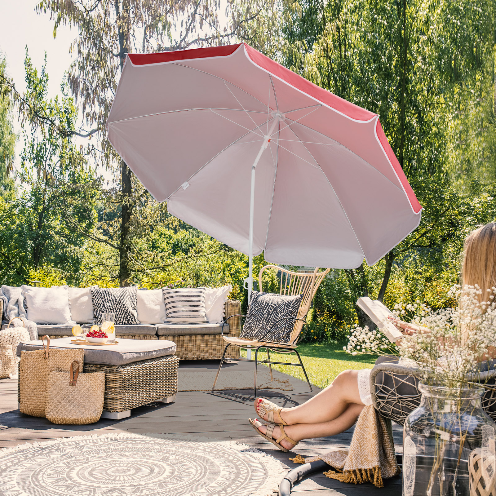 Sonnenschirm Cyprus Rot 180cm UV-Schutz 50+ Neigefunktion – Bild 2