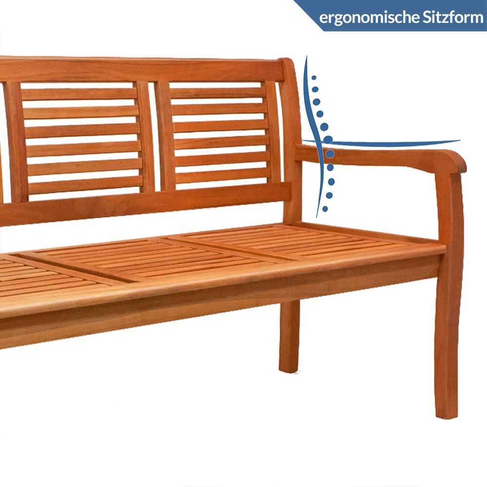 Gartenbank 3-Sitzer Eukalyptus vorgeölt witterungsfest 153x88x57cm – Bild 2