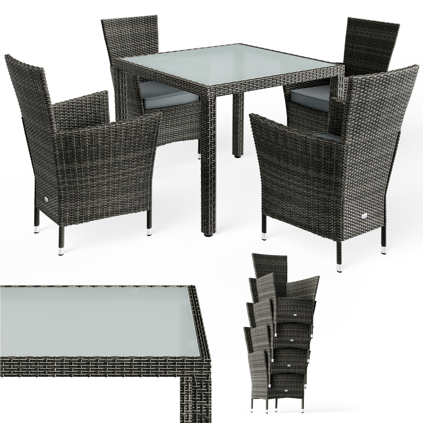 Polyrattan Garten-Sitzgruppe Bali 5-tlg Grau/Anthrazit – Bild 2