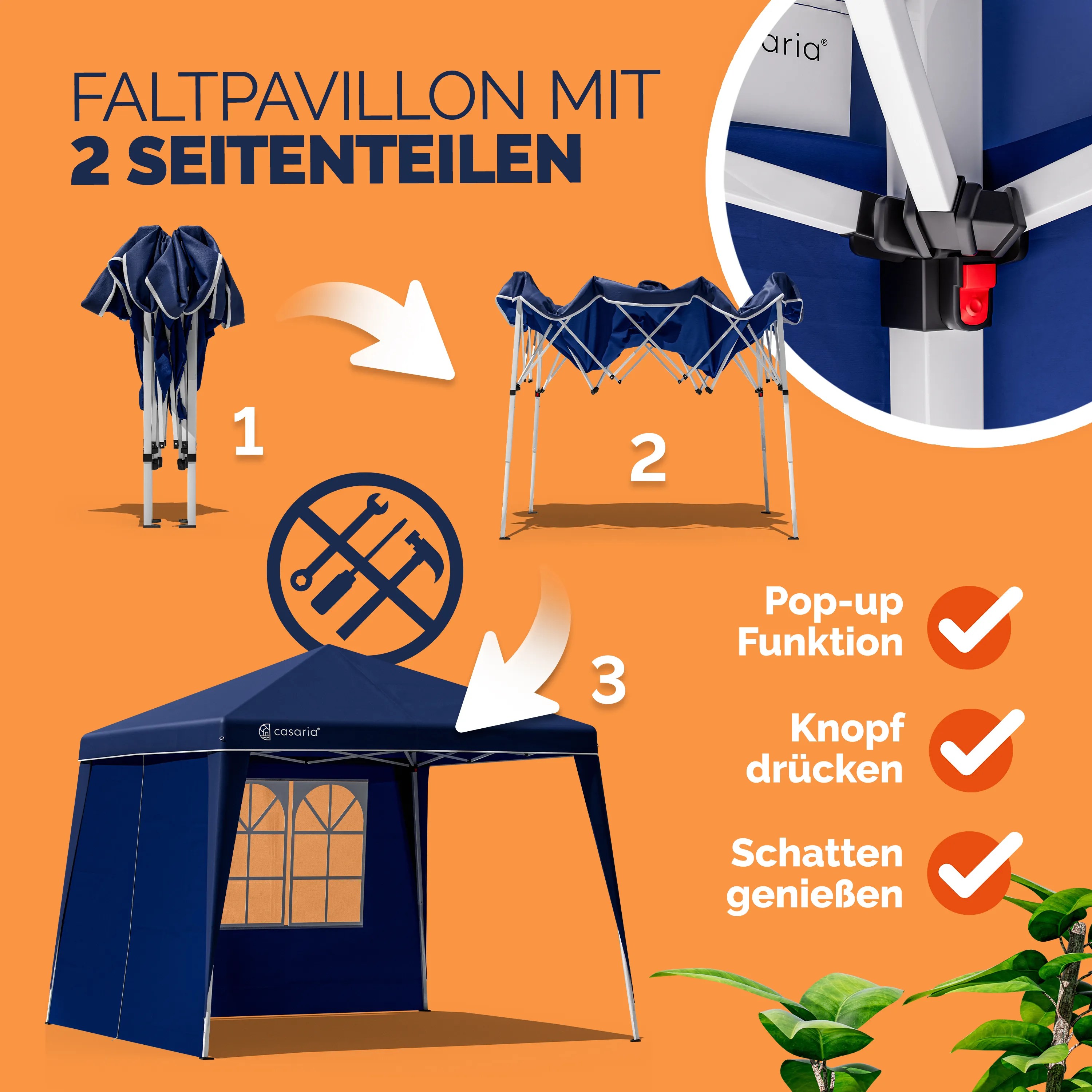 Faltpavillon Capri Blau 3x3m inkl 2 Seitenwänden UV-Schutz 50+ – Bild 2