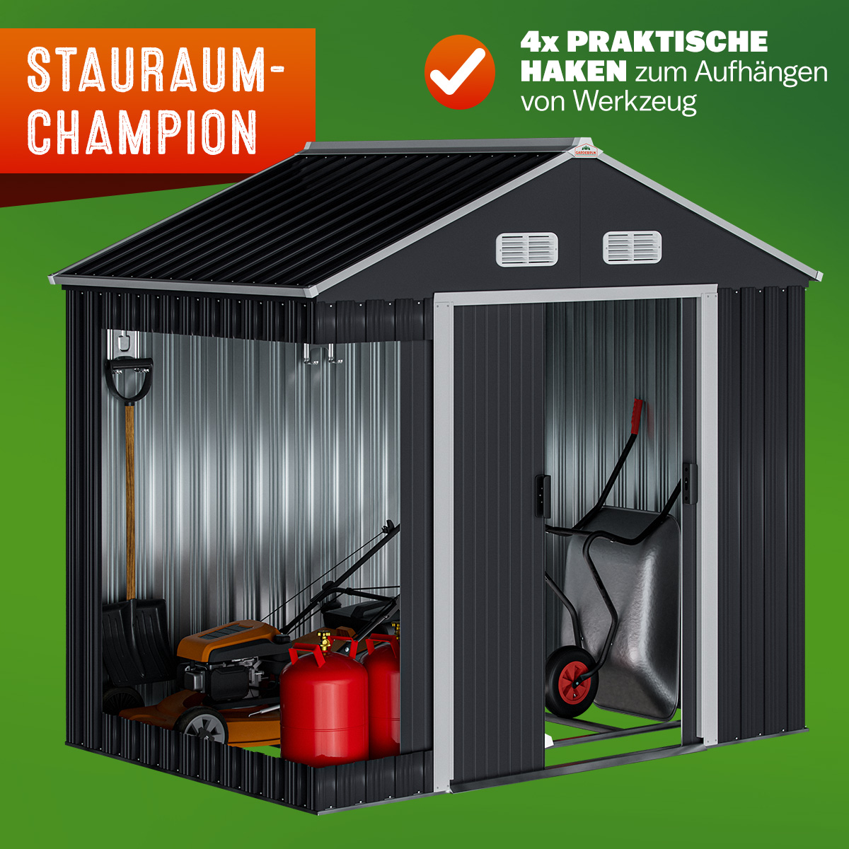 Geräteschuppen Anthrazit 200x135x190cm verzinkt inkl Bodenleiste – Bild 2