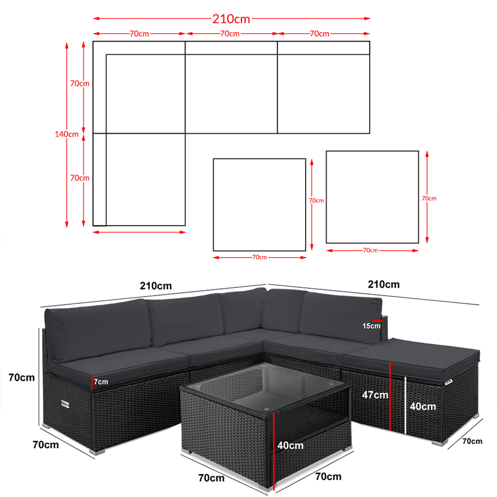 Polyrattan Ecklounge Schwarz/Anthrazit mit Polyrattan Auflagenbox Schwarz – Bild 2