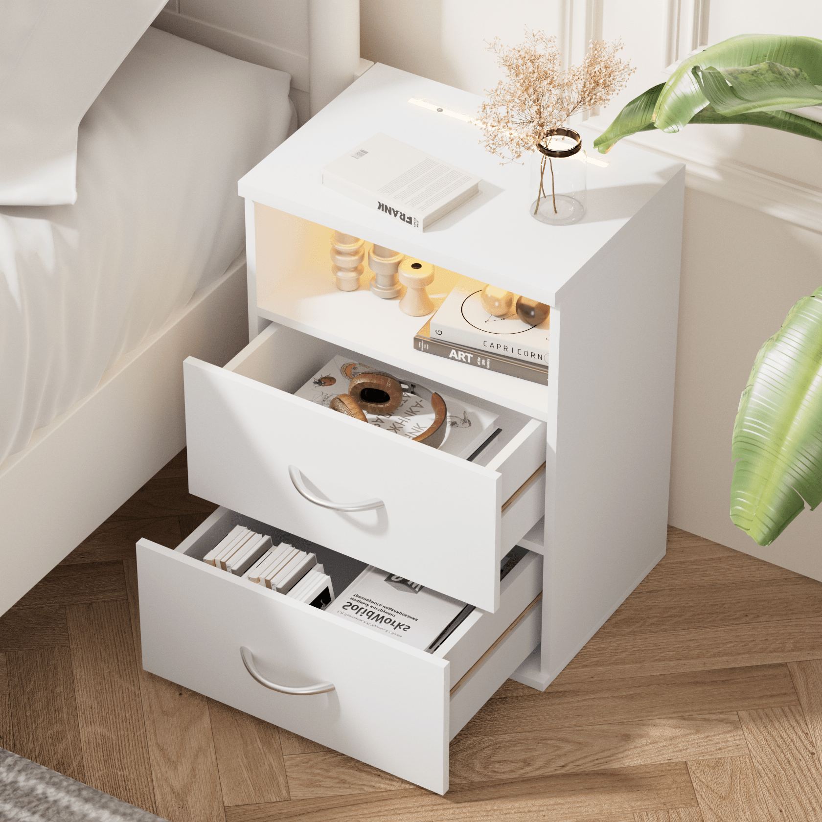 Nachttisch Jamie 2er-Set Weiß 55x40x28cm – Bild 2