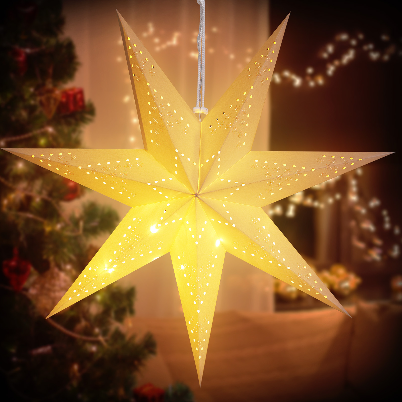 Papierstern LED Creme Ø60cm 7 Arme – Bild 2