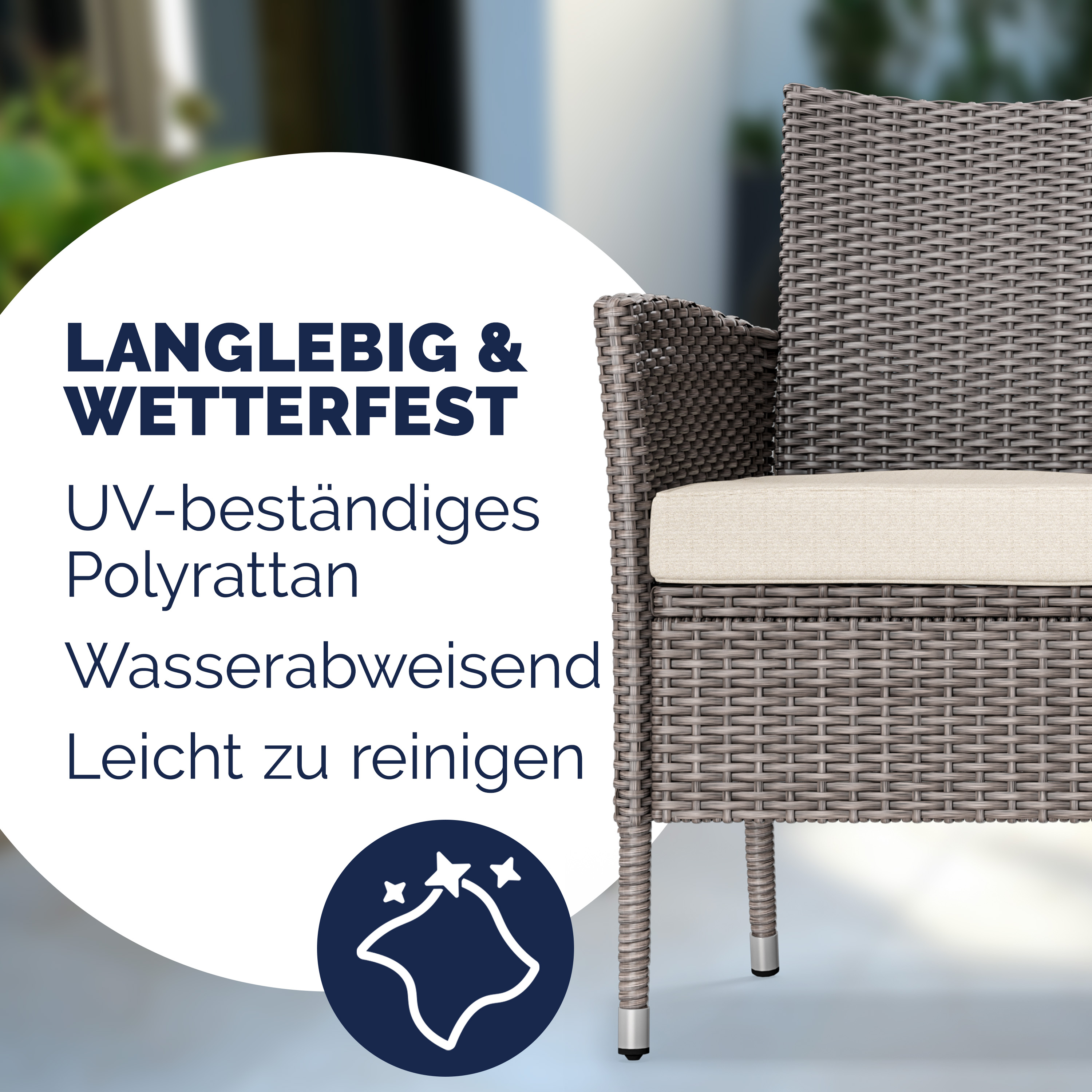 Polyrattan Kino Bank Creme 145x58x87cm – Bild 2