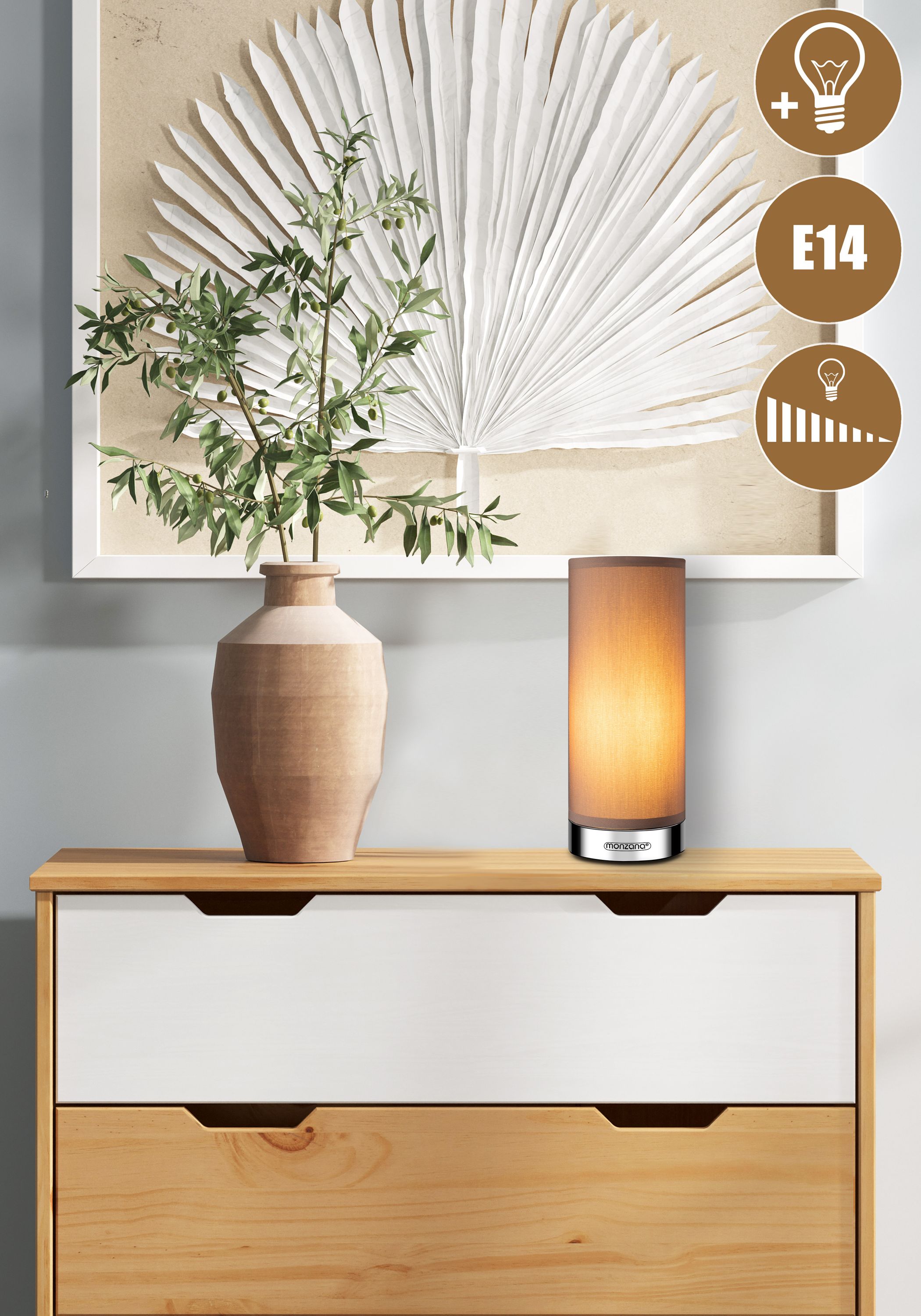 Tischlampe Poppy 2er-Set Taupe Dimmbar – Bild 2