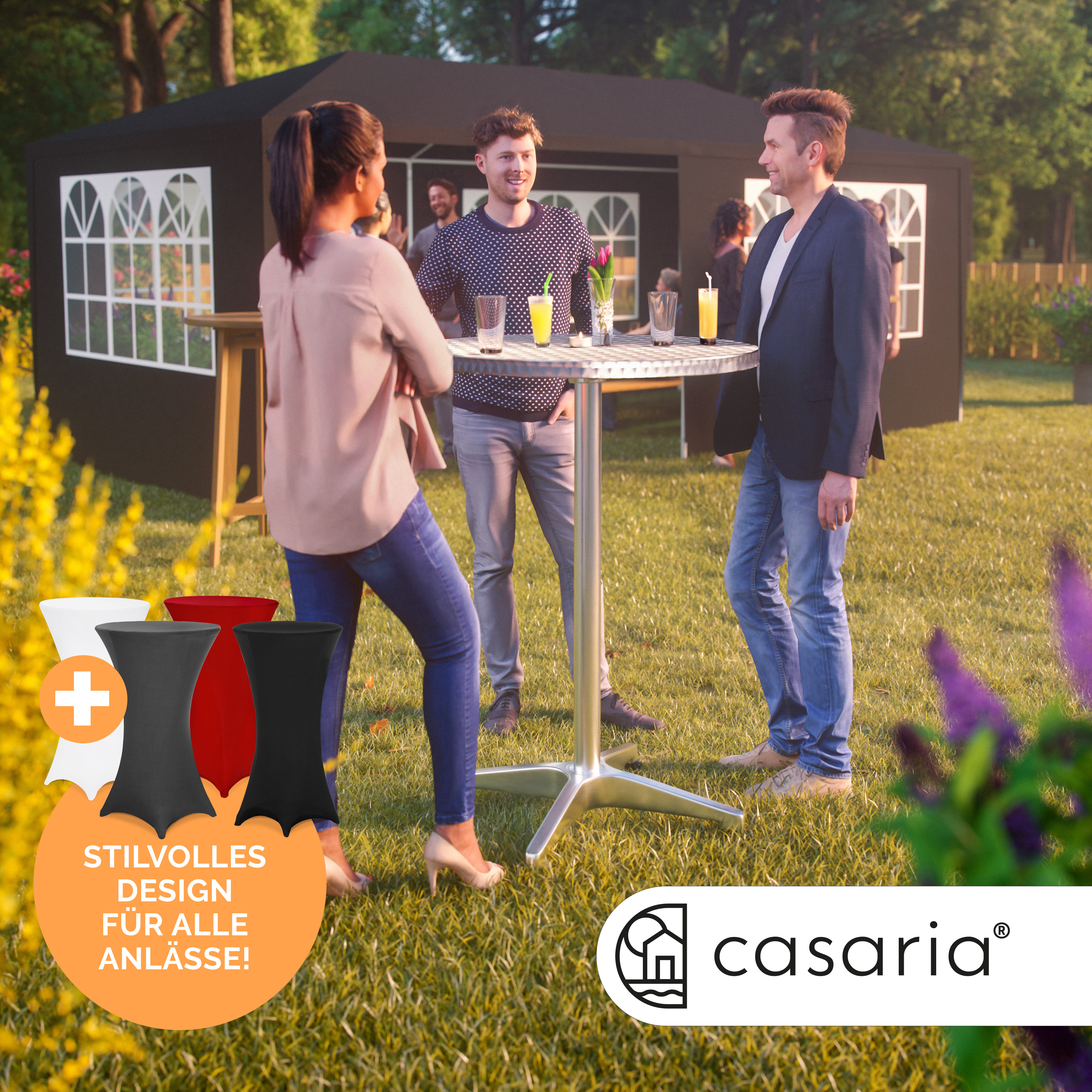 Stehtisch Silber 115x60cm + Husse Schwarz Ø60cm – Bild 2