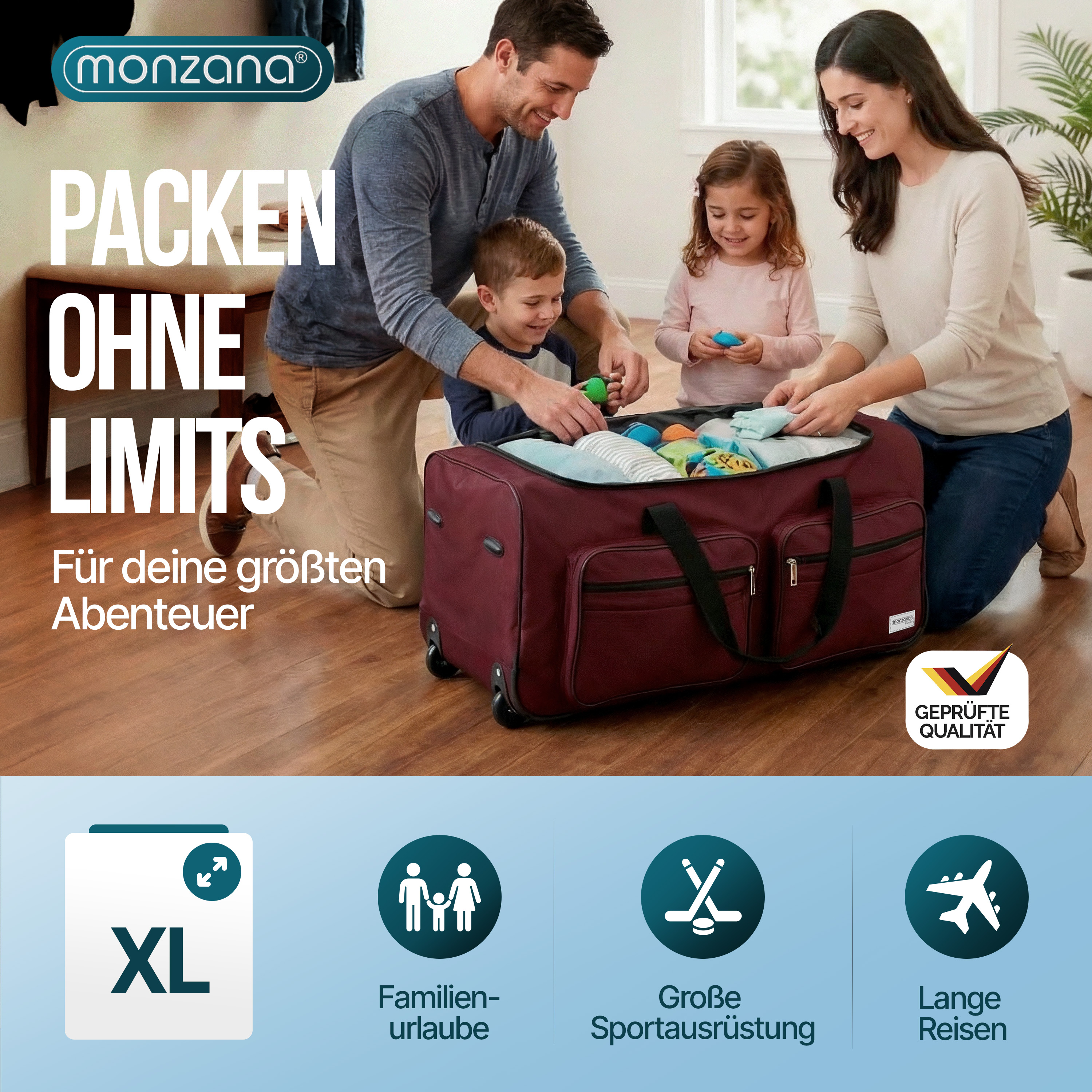 Rollenreisetasche Rot 85L – Bild 2