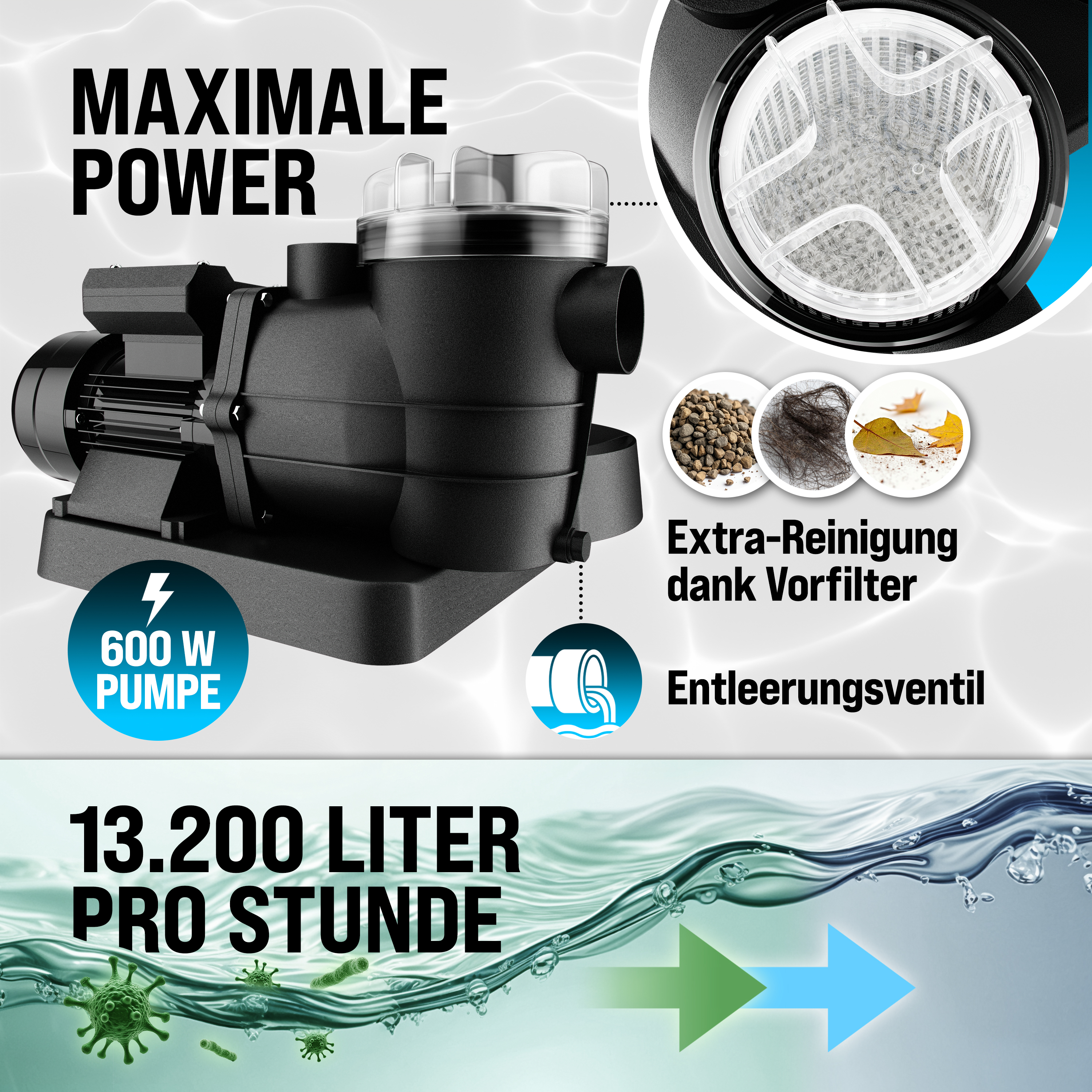 Sandfilteranlage 13200 L/h inkl 1200gr Filterbällen und XXL Tank – Bild 2