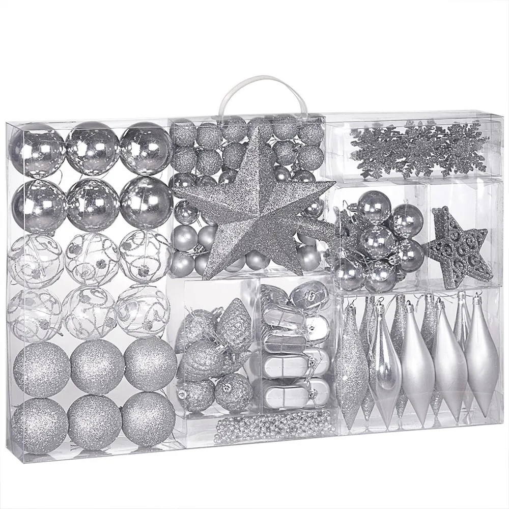 Weihnachtskugeln Silber 102-tlg in matt glänzend & glitzernd Weihnachtskugeln Silber 102-tlg in matt glänzend & glitzernd