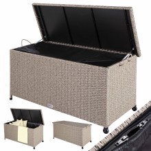 Polyrattan Auflagenbox Creme 117x53x60cm Rollen Polyrattan Auflagenbox Creme 117x53x60cm Rollen