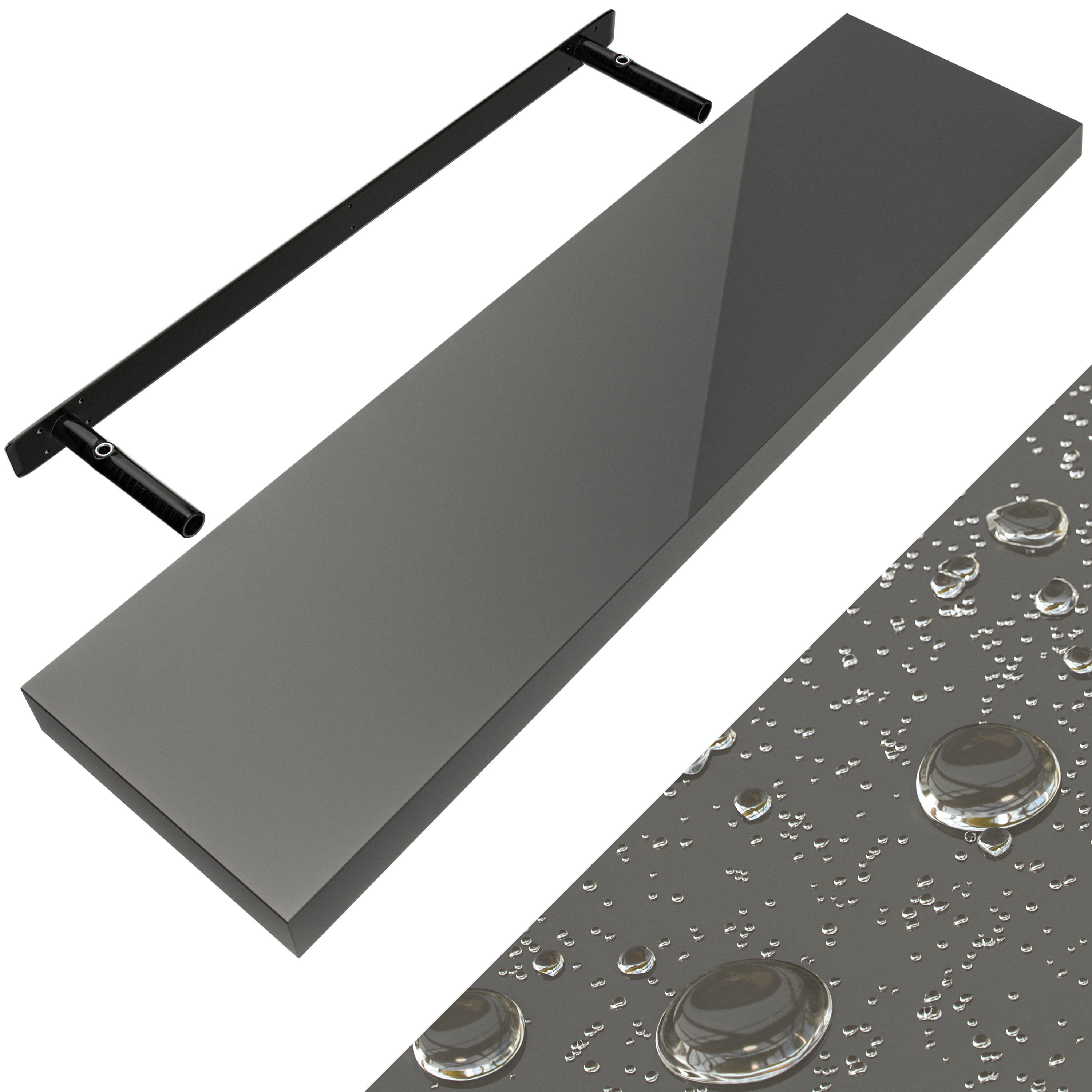 Wandregal Schweberegal 90cm Hochglanz Grau + Halterung Wandregal Schweberegal 90cm Hochglanz Grau + Halterung