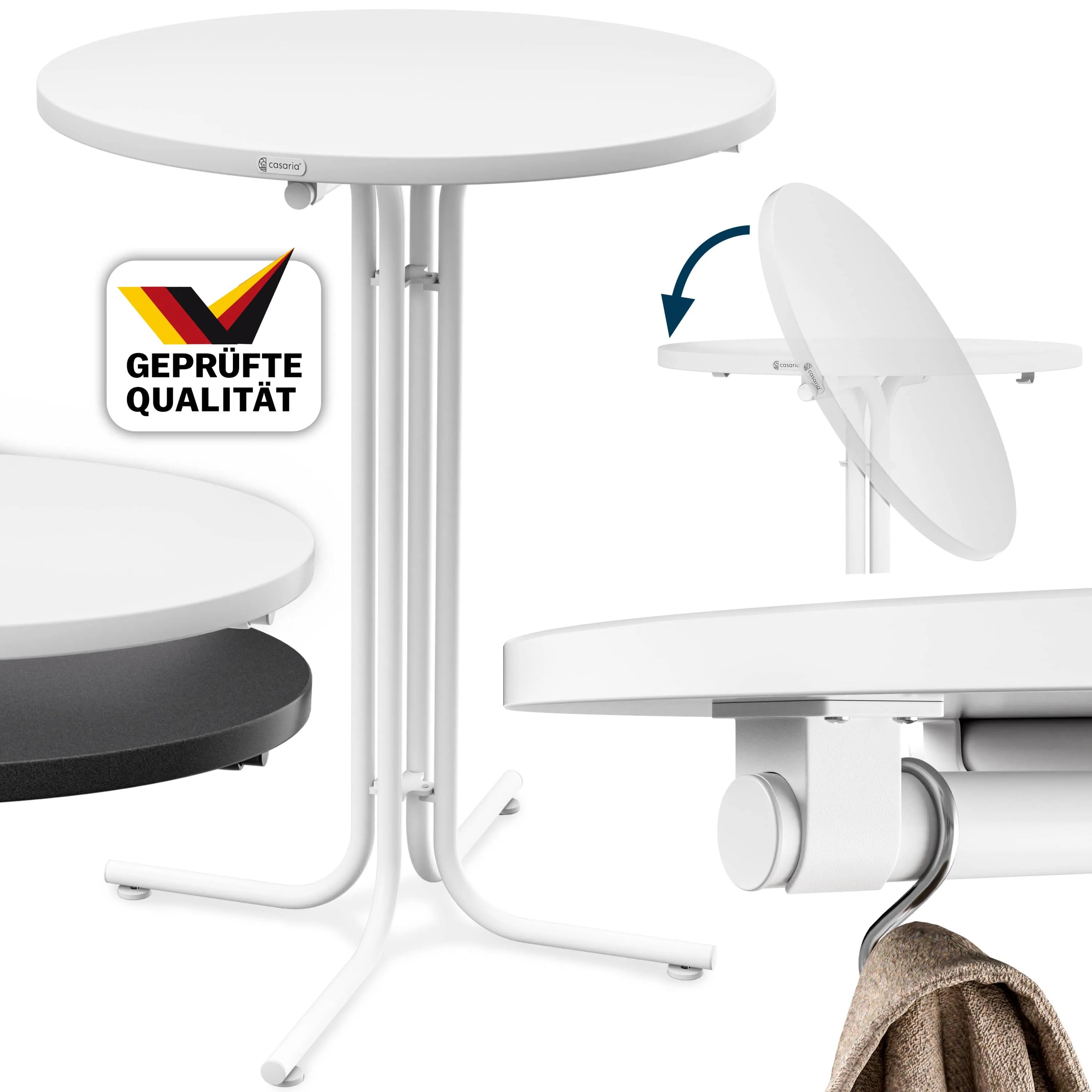 Stehtisch Weiß Ø70x110cm klappbar Outdoor höhenverstellbar bis 100kg Stehtisch Weiß Ø70x110cm klappbar Outdoor höhenverstellbar bis 100kg