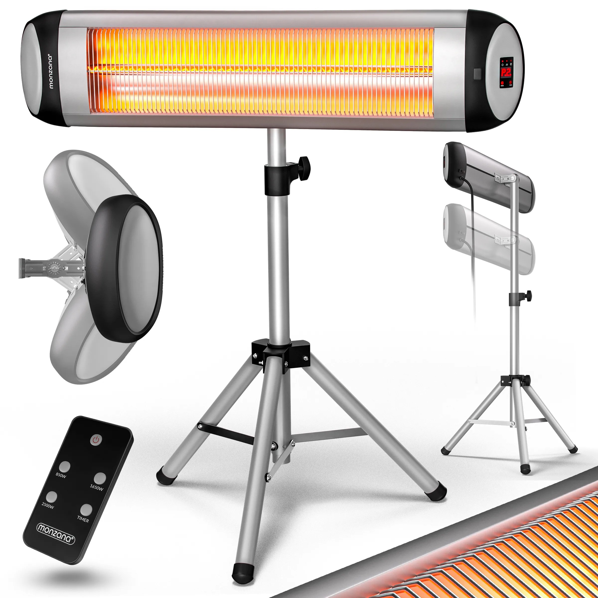 Heizstrahler MZH2500 Silber 2500W 90° verstellbar mit Ständer Heizstrahler MZH2500 Silber 2500W 90° verstellbar mit Ständer