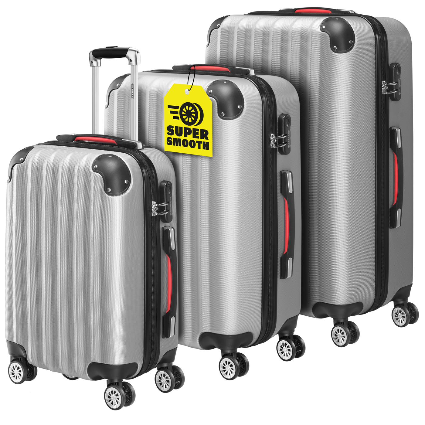 Hartschalenkoffer Set 3-tlg Rollen 360º Silber ABS – Bild 2