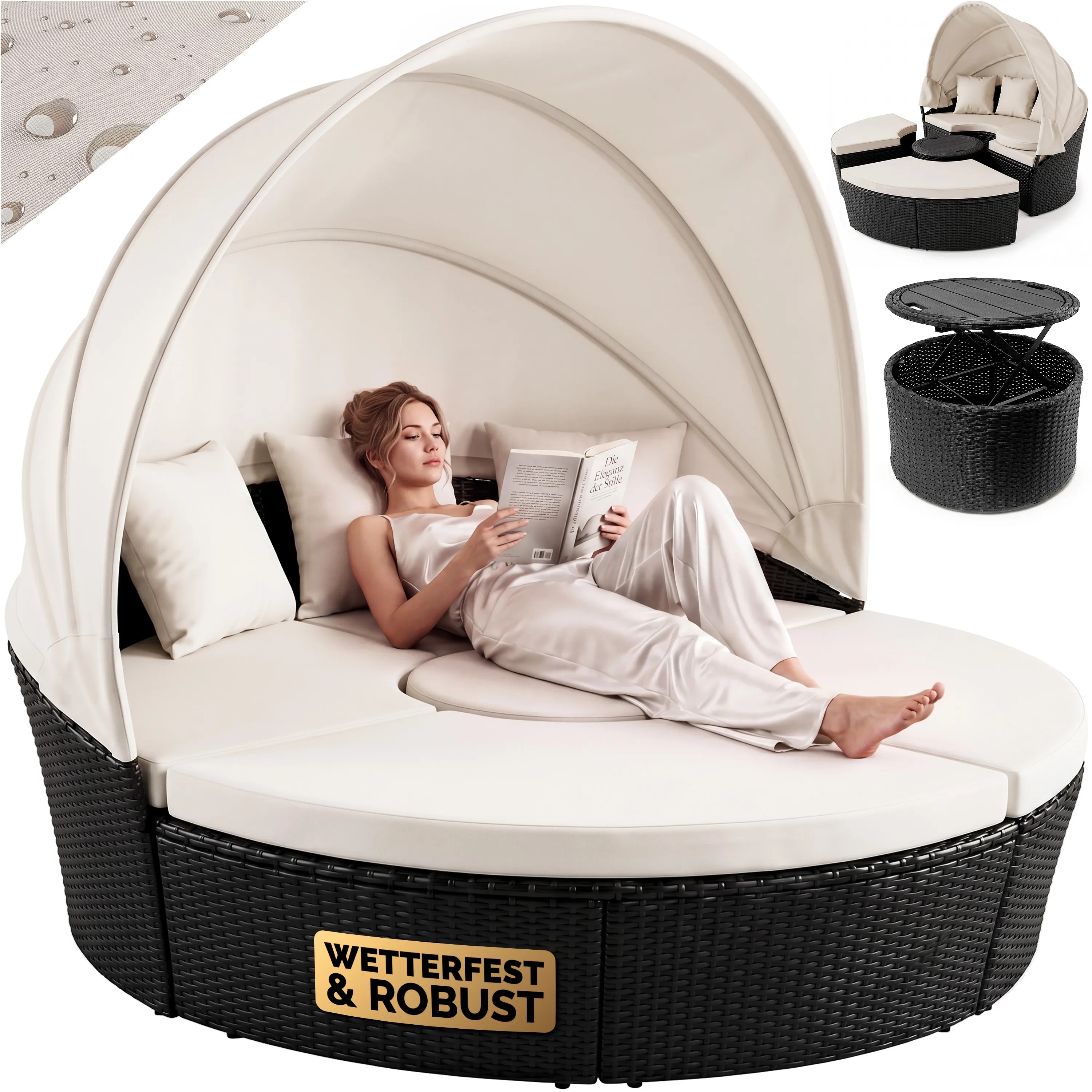 Polyrattan Sonneninsel Schwarz/Creme Ø185cm Polyrattan Sonneninsel Schwarz/Creme Ø185cm