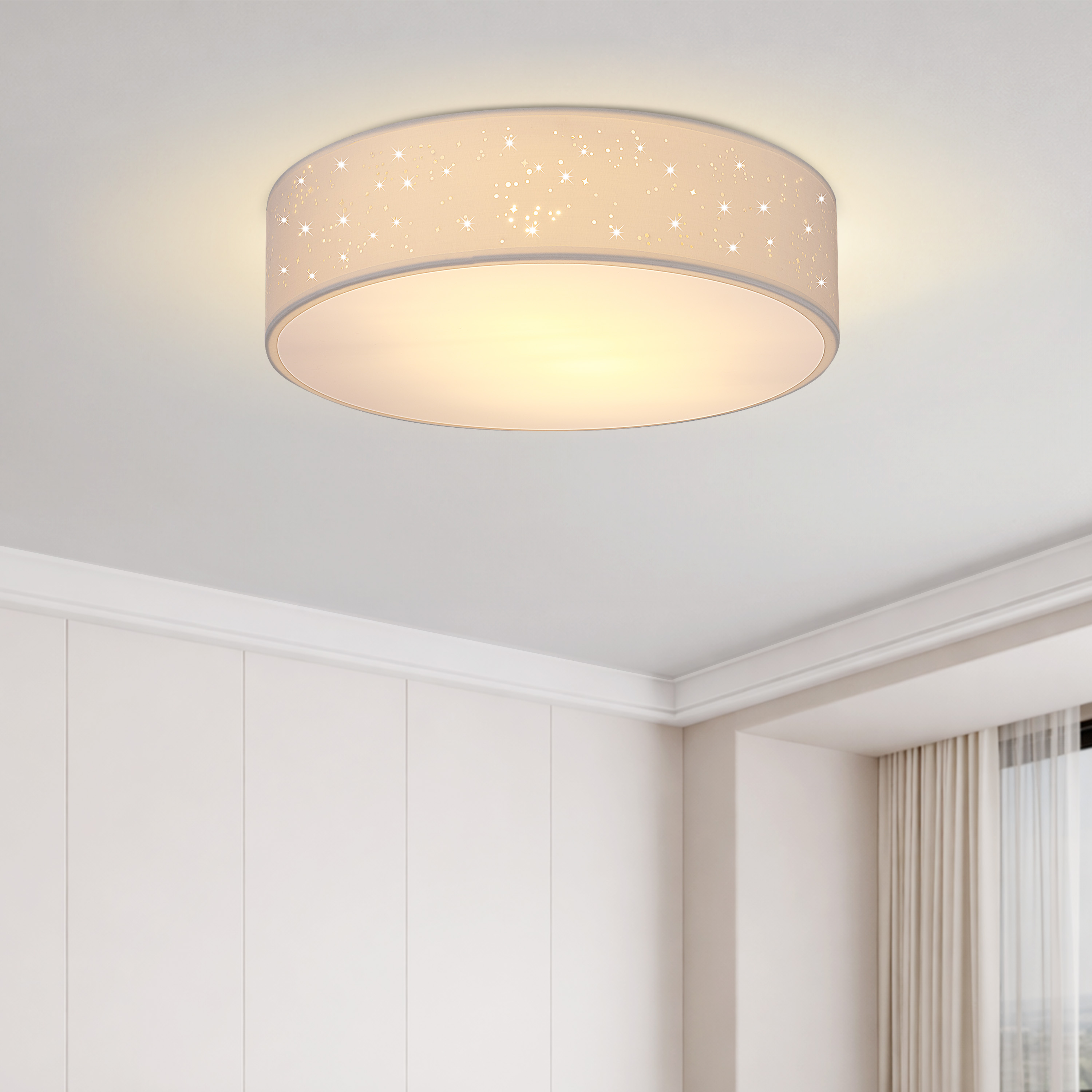 Deckenlampe Weiß Stoff Ø30cm Sternenhimmel – Bild 2