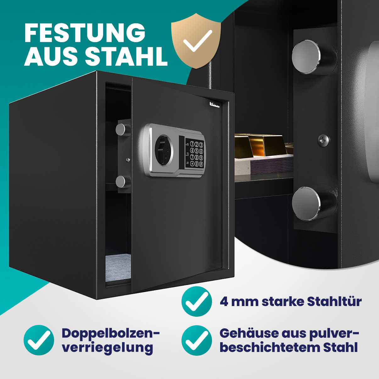 Elektrischer Tresor Schwarz 35x40x40cm inkl Licht – Bild 2